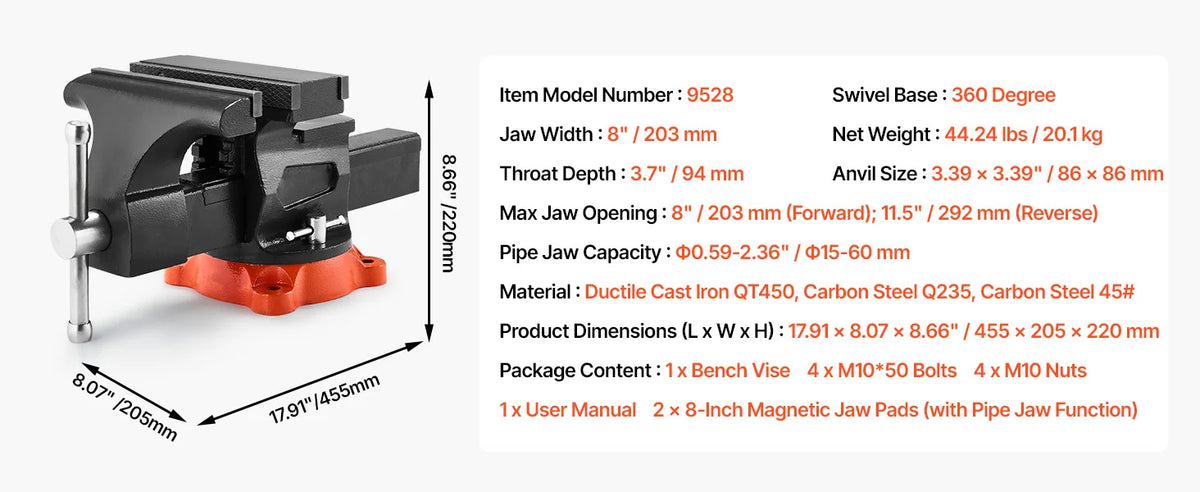 SucceBuy Multipurpose Bench Vise with Swivel Base and Anvil