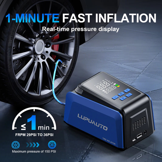 Portable Car Air Pump Wireless Tire Inflator Electric Air Compressor with LCD Digital Display for Car Motorcycles Bicycle Ball