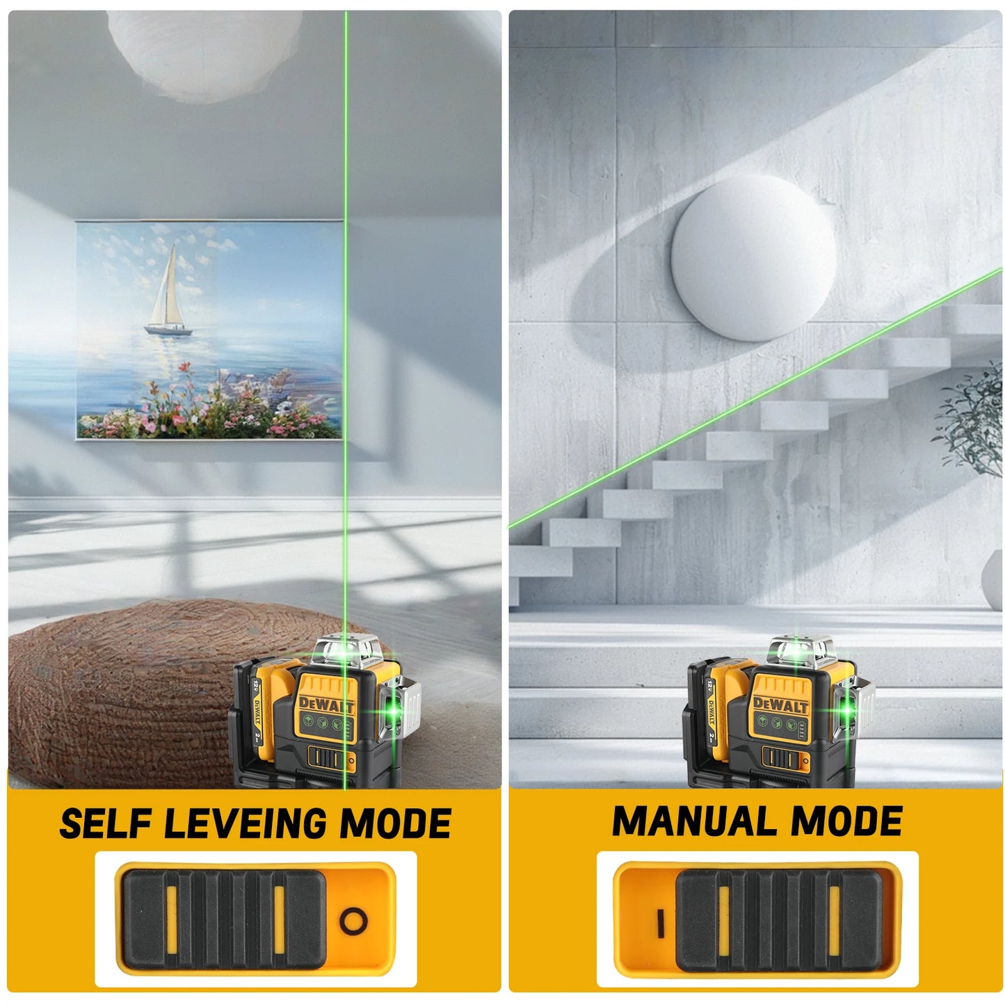 2025 DEWALT DW089LG 12V Li - ion Battery - Powered Self - Levelling Green Beam Laser. 12 Lines in 3x360° for Ultimate Precision