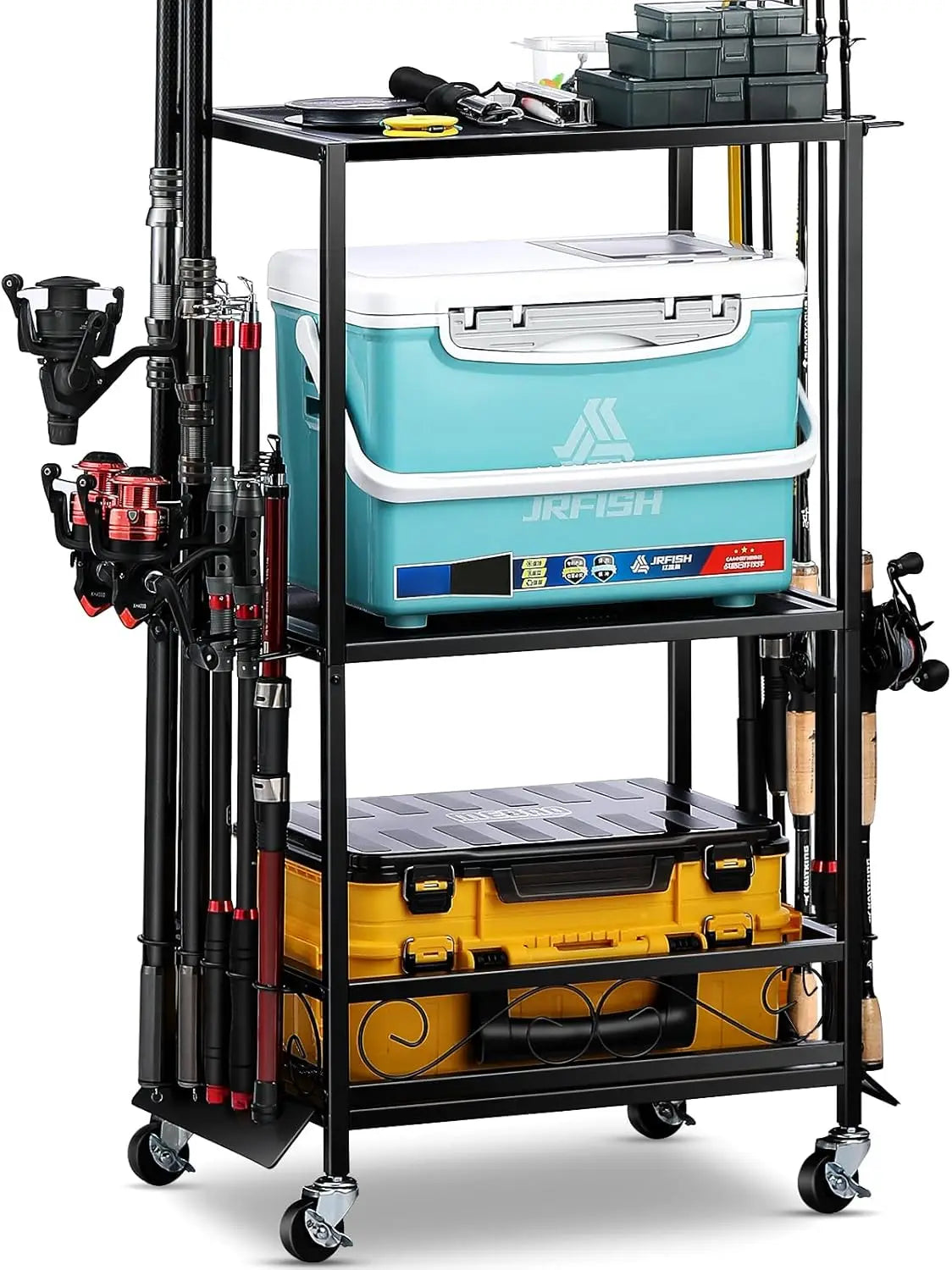 Adjustable Fishing Rod Holder for 10 Rods - Garage, Basement, or Indoor Storage Organizer