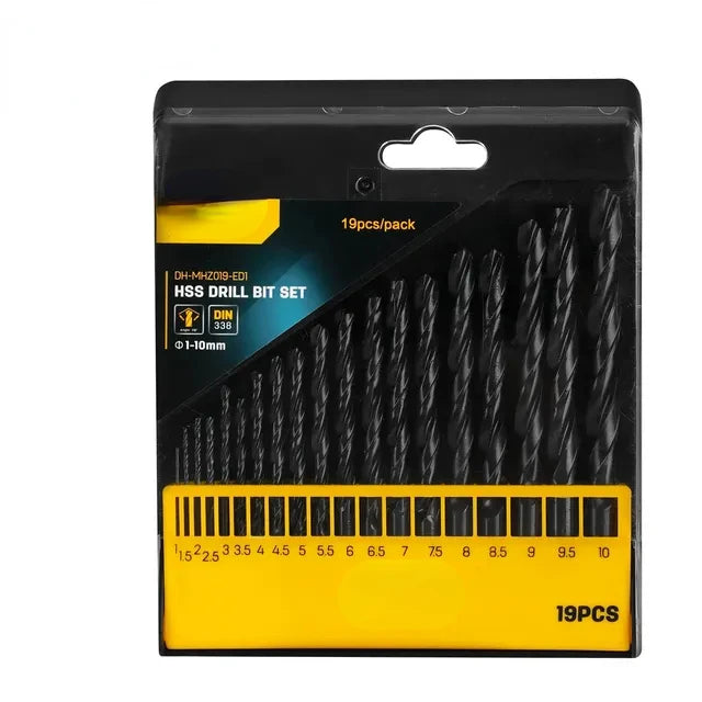 Twist Drill Bit Metal Aluminum Copper Stainless Steel Wood Hole Tool  1mm to 10mm 19 Pcs Set
