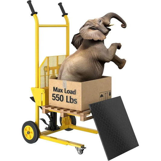 Hydraulic Material Lit,550lbs Lit Dolly,Upgraded Pallet Lit,37.4” Max Lit with ront Unil Wheels and 9" Polyurethane Wheels, 18.5