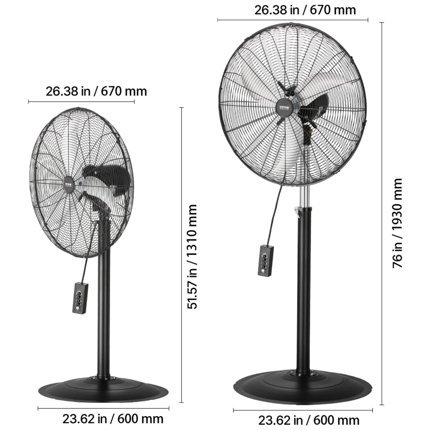 VEVOR Industrial Pedestal Fan 85-Degree Oscillating Fan Height Adjustable Standing Fans with 3 Adjustable Speed for Bedroom Home