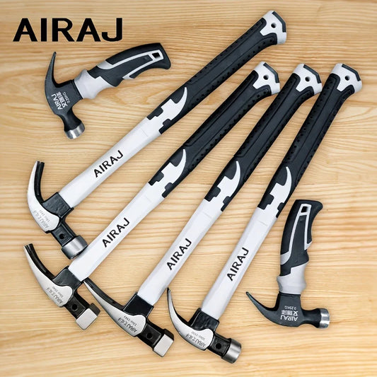 AIRAJ 6-piece set of high-carbon steel claw hammers - Durable, with non-slip handles, suitable for both industrial and household use. Available in short or long handles.