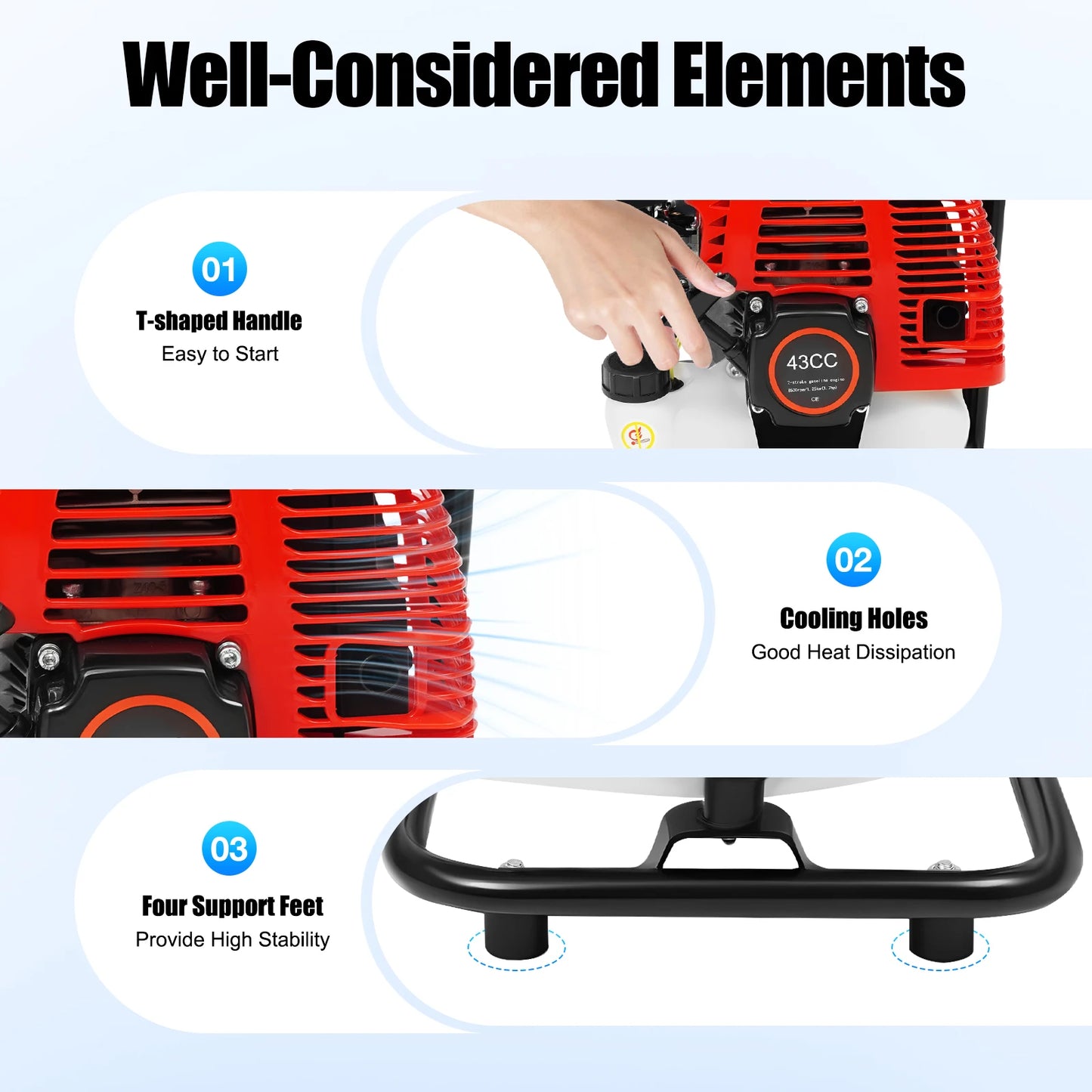 1.25KW Gasoline Engine Water Pump, 2-stroke Engine Water Pump, 43CC Water Transfer Pump for Irrigation Landscaping