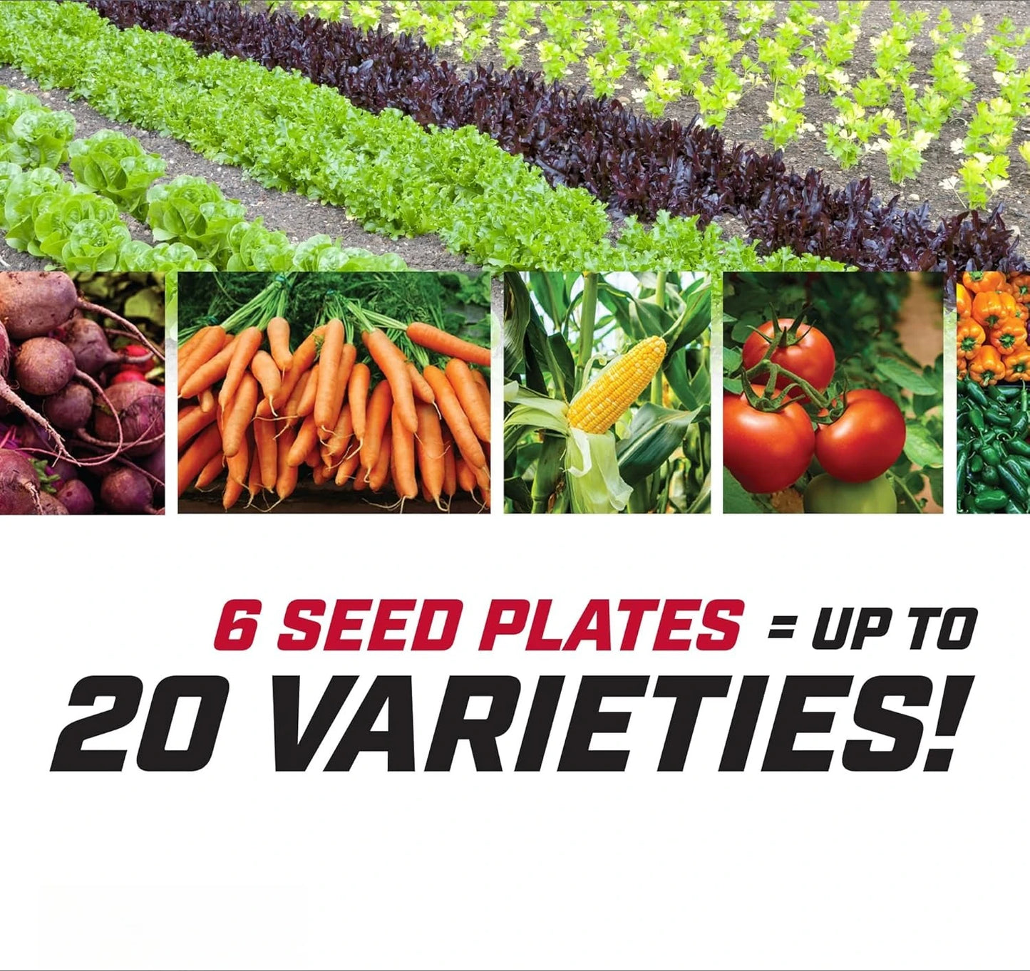 Garden Push Seeder Planter with 6 Seed Plates for up to 20 Varieties of Seeds, Zinc Plow Blade, Row Marker