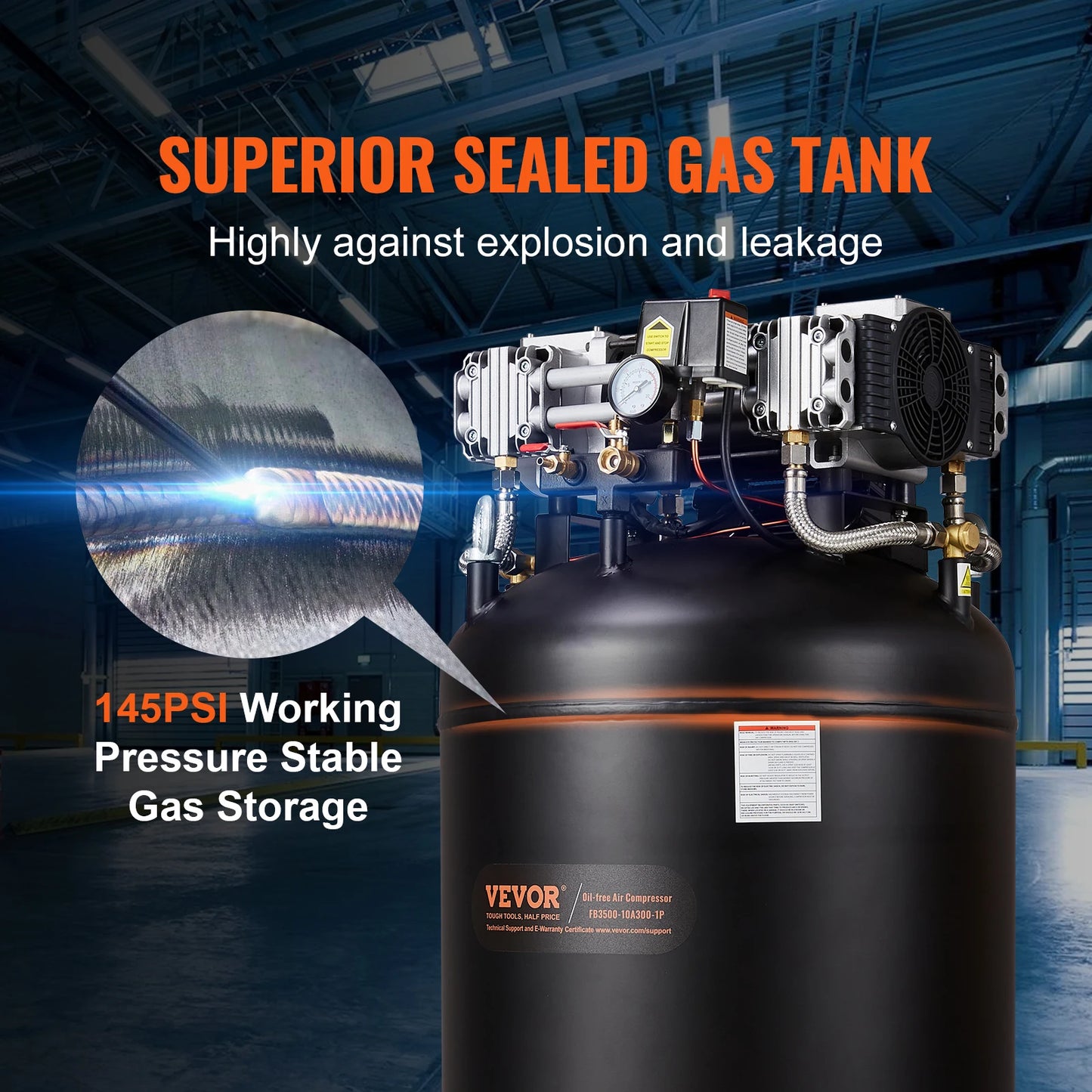 SucceBuy 80 Gallon Air Compressor 6.5HP 145PSI Oil Free Air Compressor Ultra Quiet Compressor for Industrial Sites Auto Repair