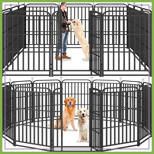 Heavy Duty Dog Playpen 12 Panels 47" Height, Square Steel Pipe Reinforced Crossbars, 27ft 57sqft Portable Fence Yard RV Camping