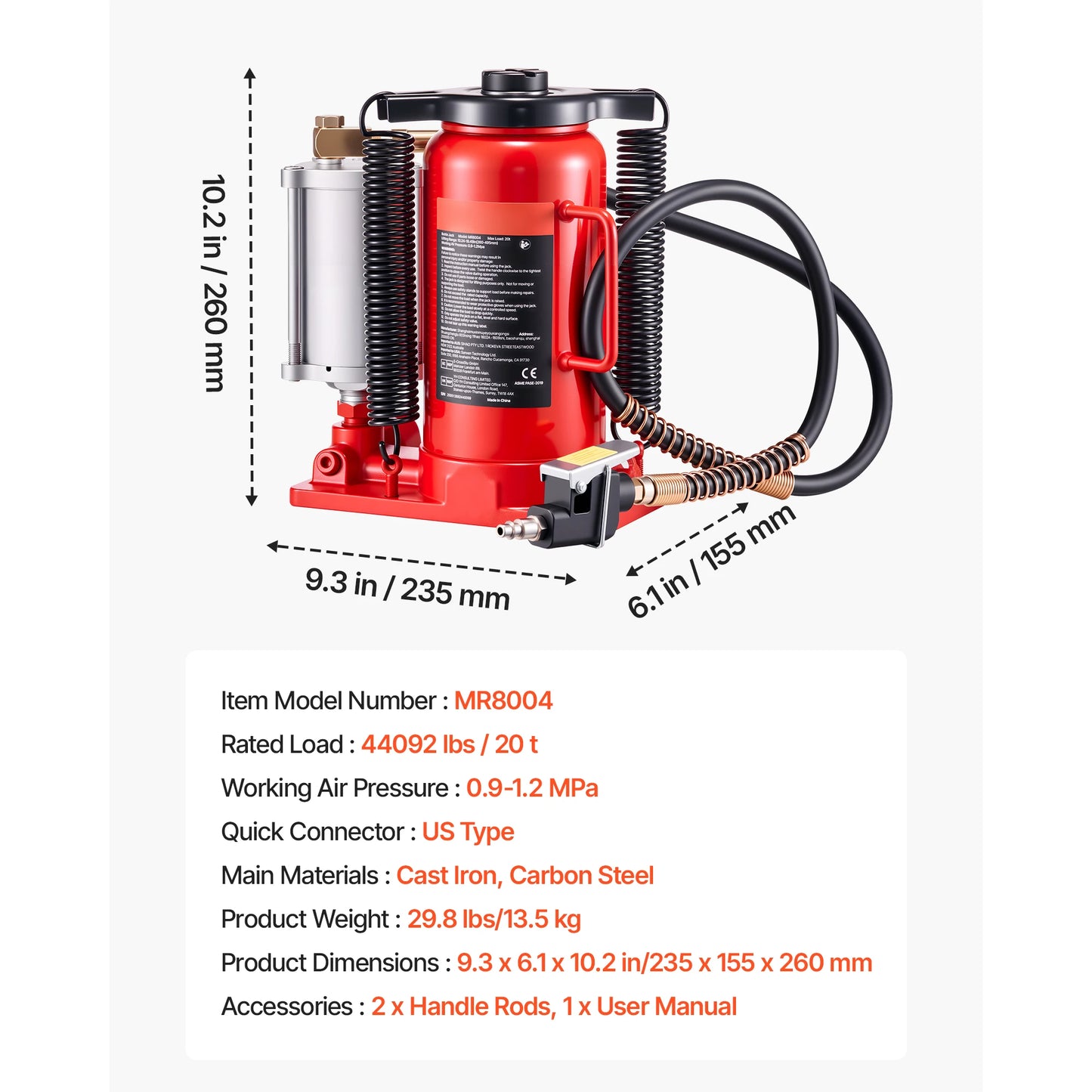 SucceBuy Air Hydraulic Bottle Jack 20 Ton 10.2-19.5 Inch Lifting Range Pneumatic/Manual Heavy Duty Welded with Pump for Car Blue