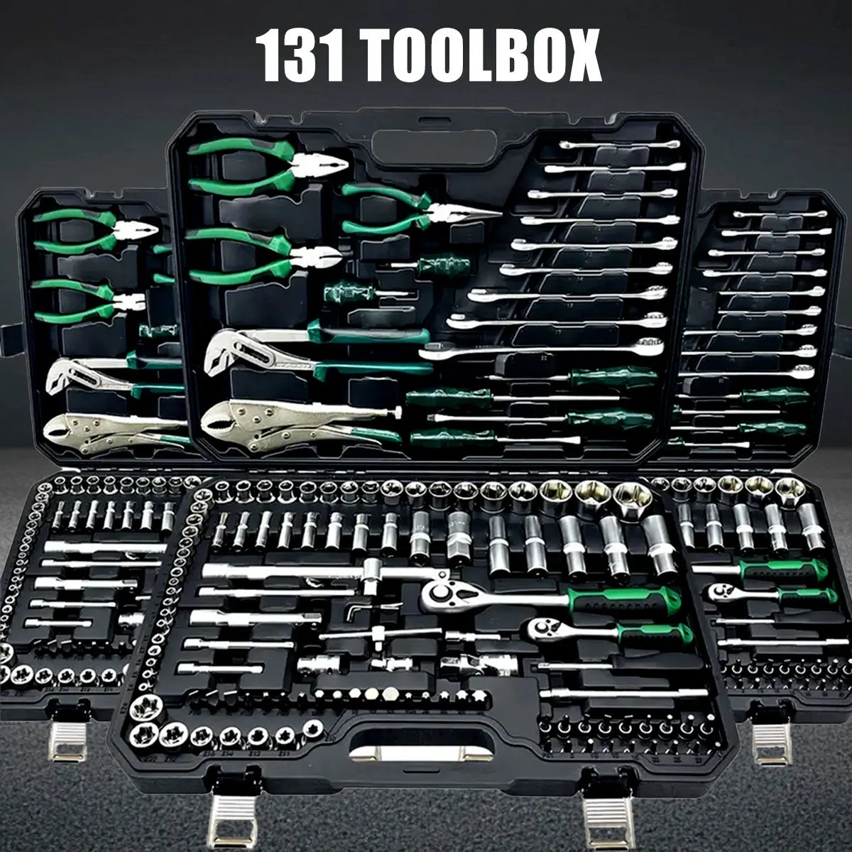 131-Piece Chrome Vanadium Steel 72-Tooth Quick Ratchet Wrench Dual-purpose Wrench Link Pearl Nickel Sleeve Tool Set