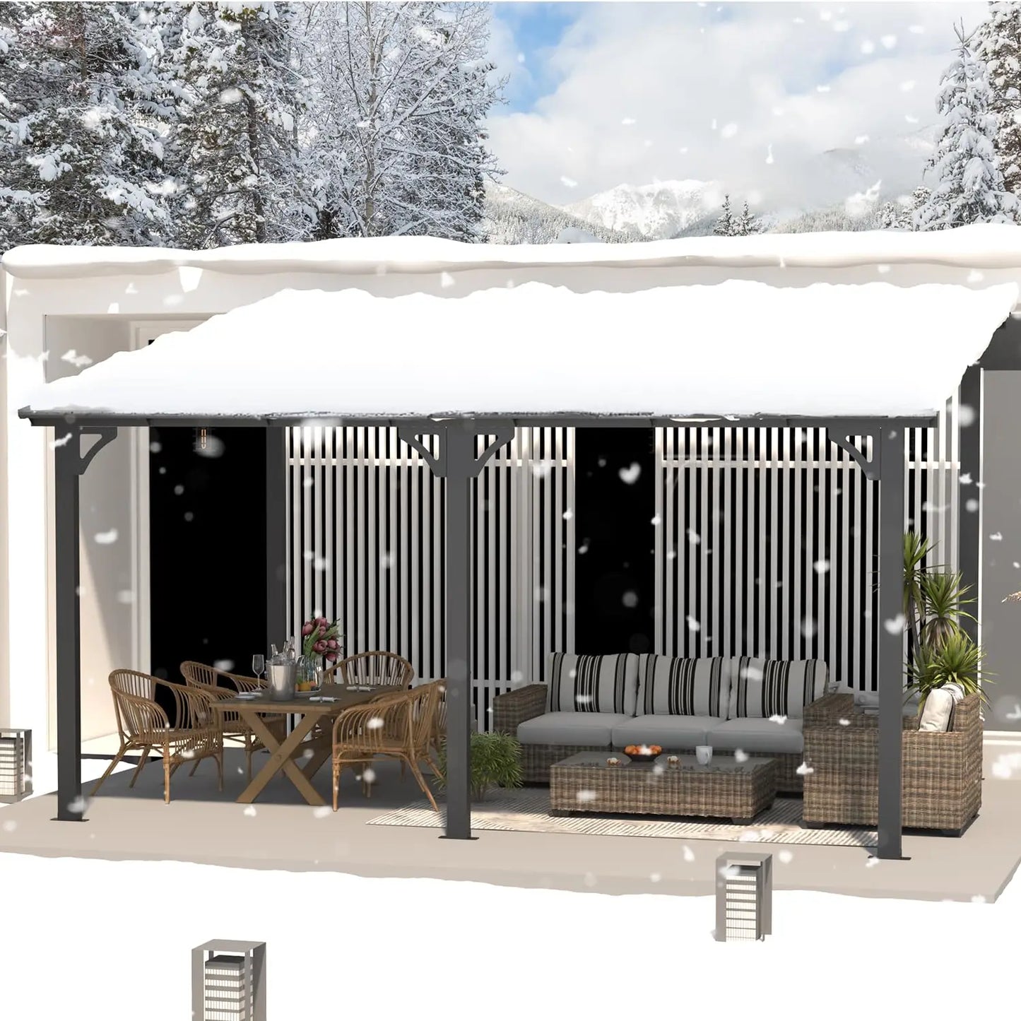 14x10 Hard Top Lean-to Gazebo Pergola with Wall-Mounted Steel Roof 140sqft Shade for Patio Deck Backyard Customized