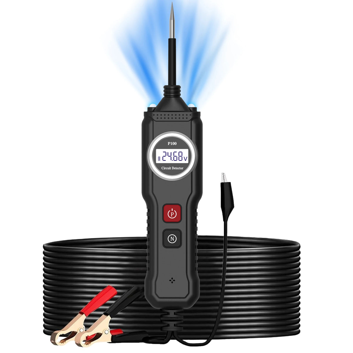 Power Circuit Probe Tester, 6V-24V DC Automotive Car Electric Fuse & Voltage Tester with LED Test Light, HD LCD Readout, Overload Protection, Short Circuit Finder with 14.7FT Cable