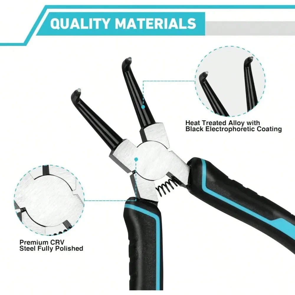 PCS Snap Ring Pliers Set, 7 Inch Heavy Duty Internal External Circlip Pliers Kit With Straight Bent Jaw, Premium CRV Steel, Pre