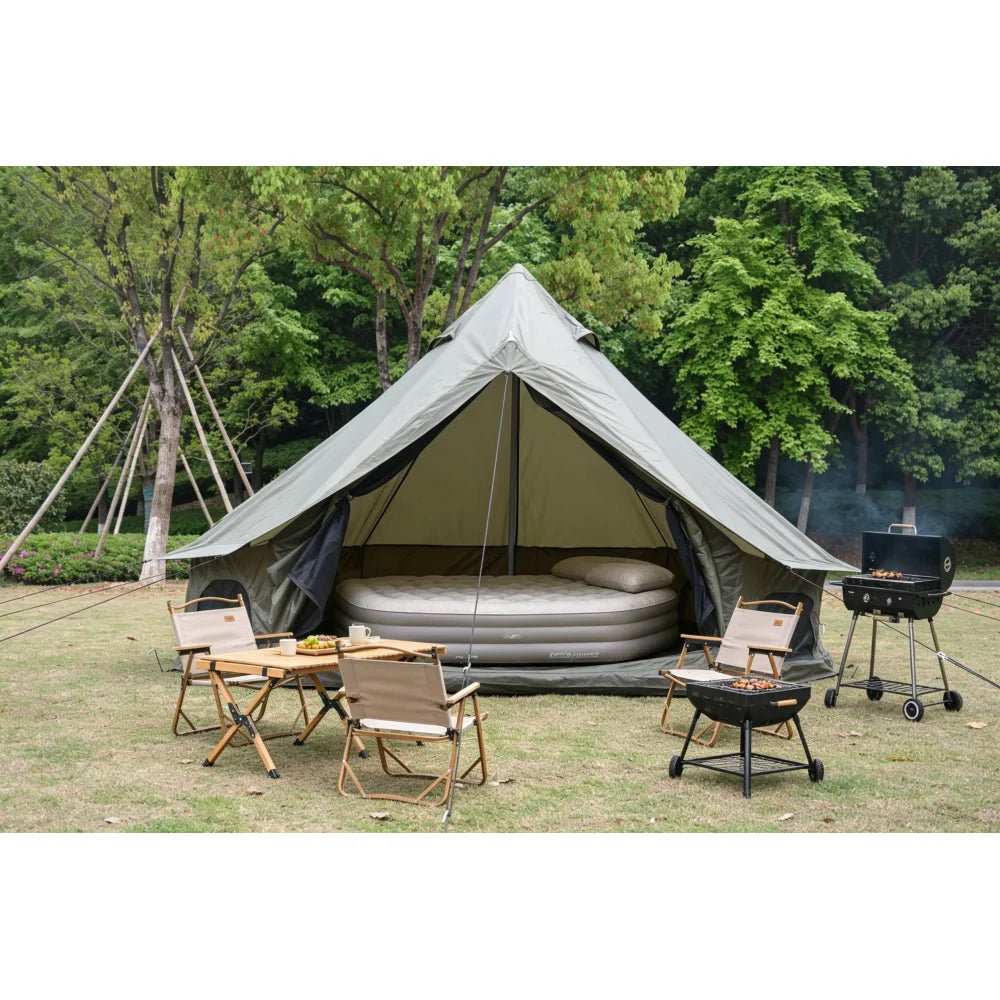Camping Tent For 3-4 People Sun Protection with Stove Jack, Portable Outdoor Rain/Sun Proof Tent Large Glamping Tents for 3-4 People, For Camping Hiking Beach Yard