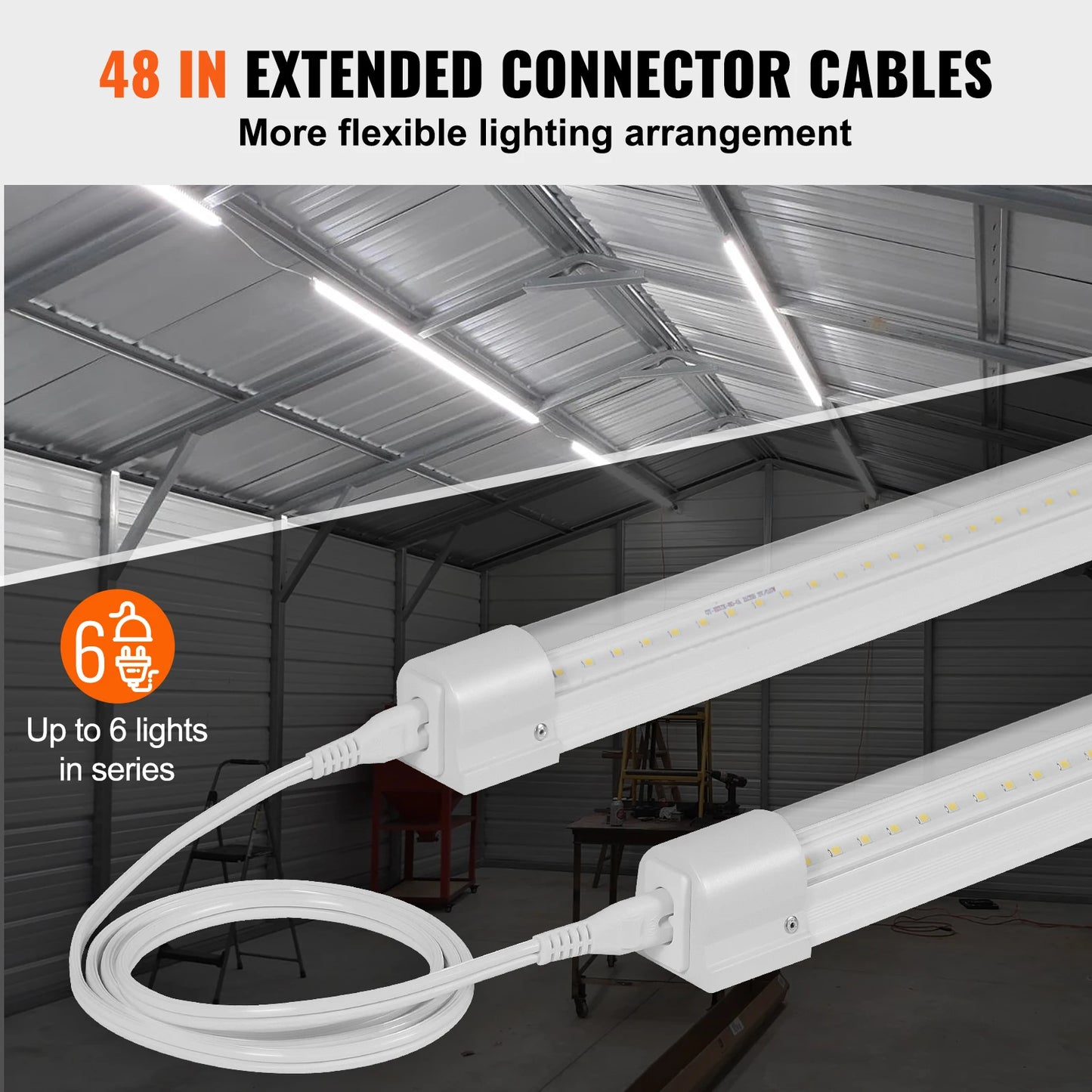 SucceBuy 10Pack LED Shop Light 4/8FT 40/80W  59in Power Cords Switch 48in Connector Cables for Garage Warehouse Home and Office