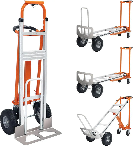 4 in 1 Convertible Hand Truck Folding Hand Truck Dolly Cart with Solid Wheel 1000LBS Heavy Duty Aluminum Hand Dolly