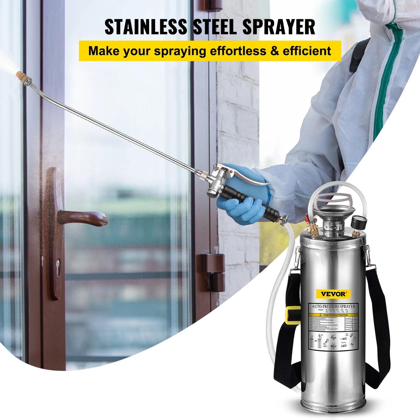 VEVOR 4-12L Hand Powered Sprayer Stainless Steel Watering Spraying Sprinkling Atomizer Pump Home Ground Garden Cleaning Sprayer