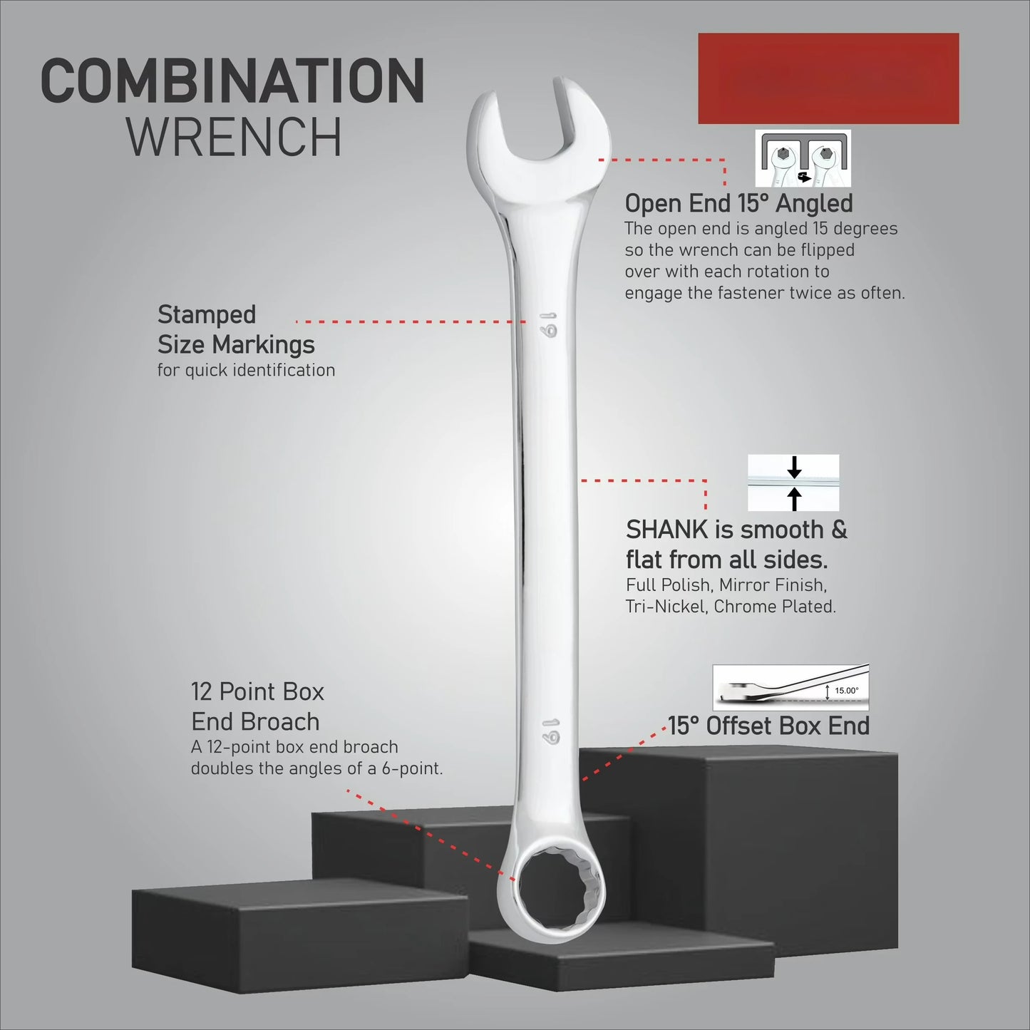 12-Piece Metric Combination Wrench Tool Set, Hand Tools