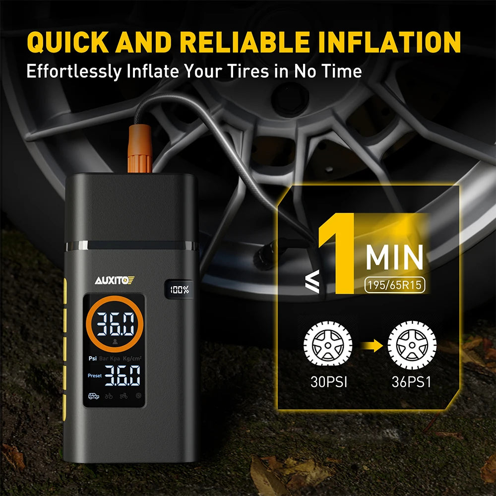 AUXITO Portable Tire Inflator Pump for Car Tires Portable Battery Powered Tire Inflator Air Compressor for Car Motorcycle Bike