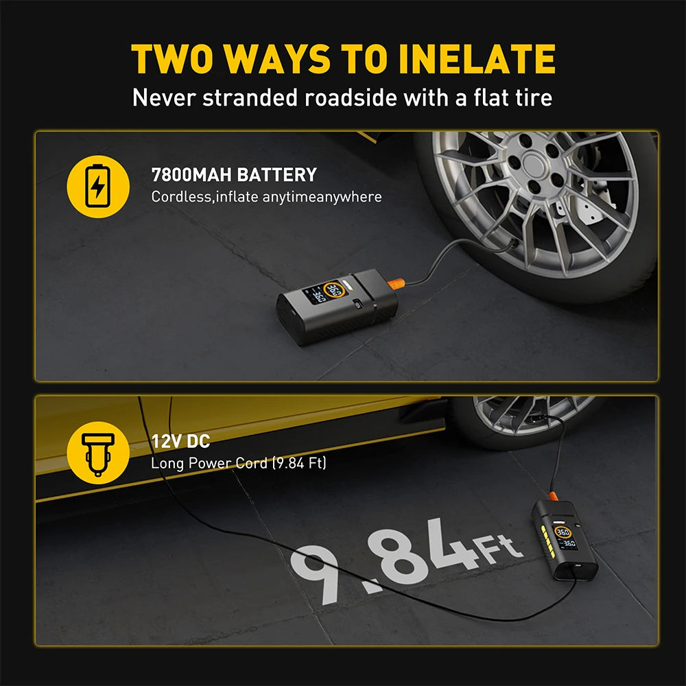 AUXITO Portable Tire Inflator Pump for Car Tires Portable Battery Powered Tire Inflator Air Compressor for Car Motorcycle Bike