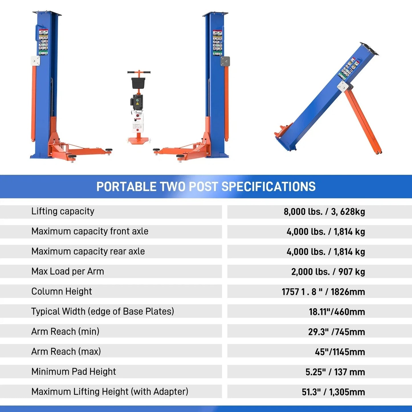 MACHPRO 8000lb 2-Post Car Lift 220V | Heavy-Duty Car Hoist, Symmetrical Arm Design, Safety Lock System, for Car Repair Workshops