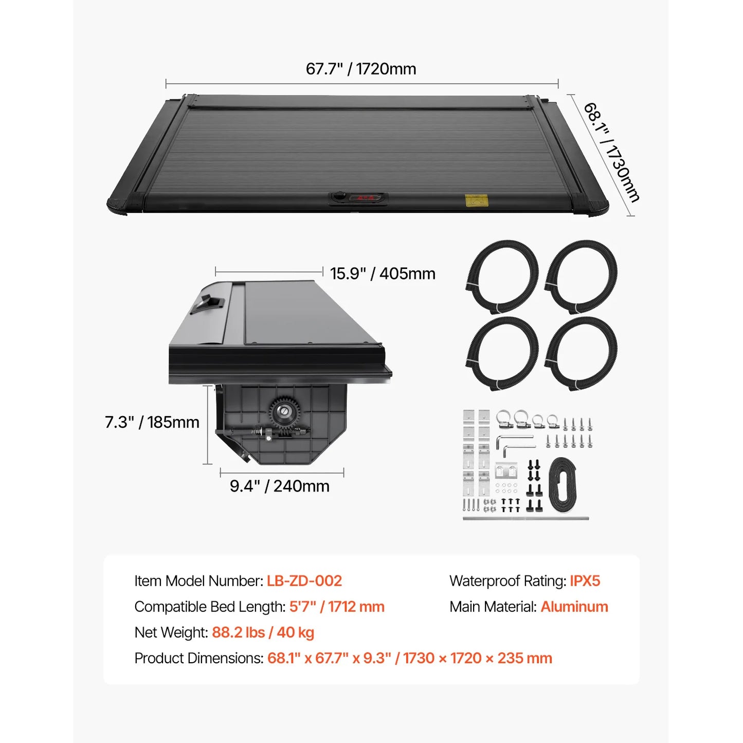 SucceBuy Retractable Tonneau Cover 5.5ft Aluminum with Drainage Pipe for 2021-2024 Ford F-150 Crew Cab Double-Lock T-Slot Design