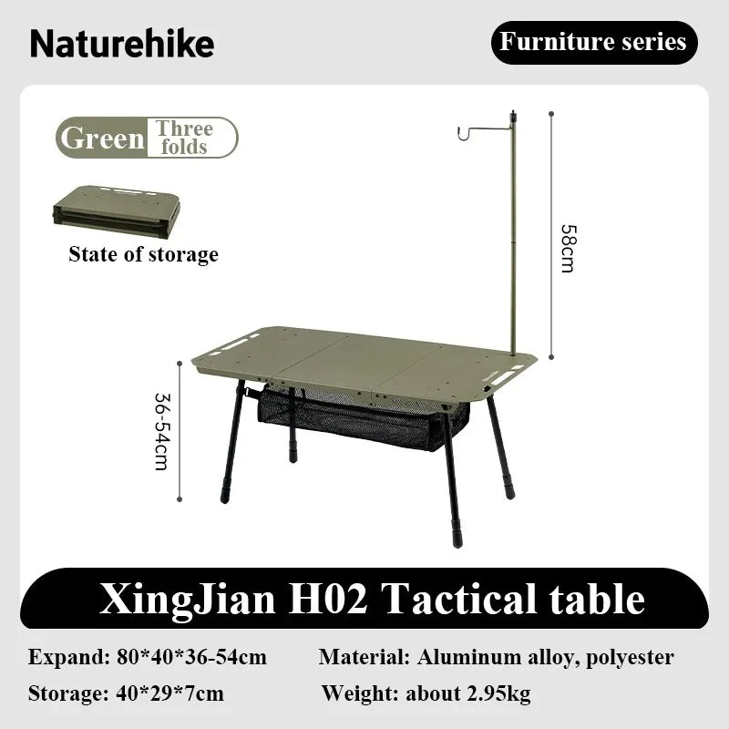 Naturehike H02 Adjustable Folding Camping Table With Storage