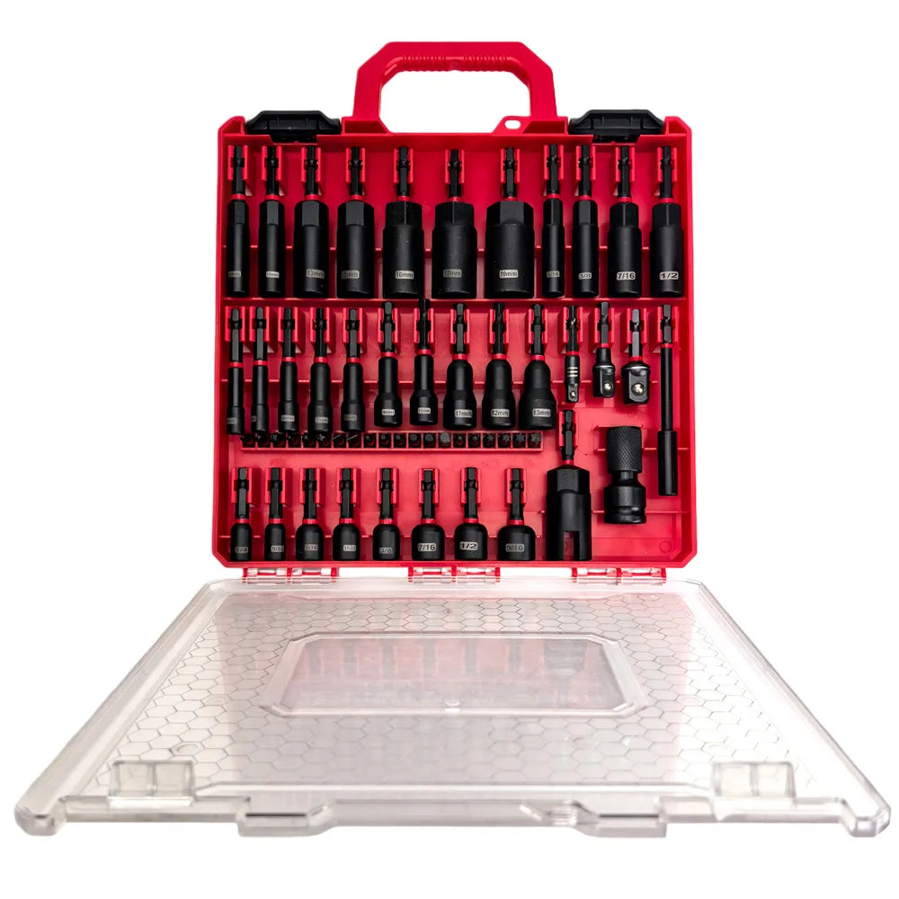 55PCS Magnetic Impact Nut Driver Set Deep Socket Driver Metric SAE Hex Nut Setter Power Drill Bit Tool Kit