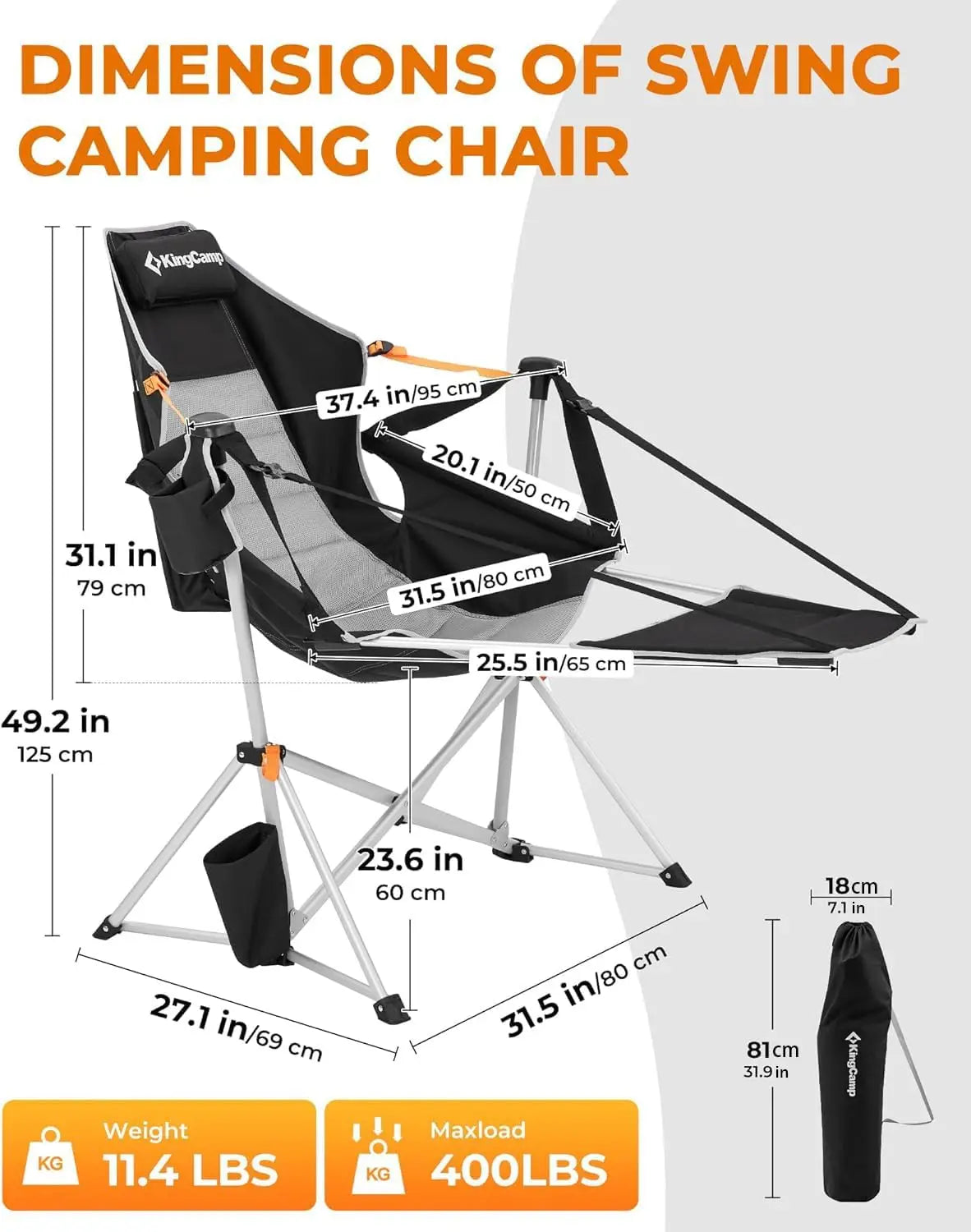 Hammock Chair with Footrest – Heavy Duty Swinging Rocking Camping Chairs for Adults up to 400lbs, Folding Portable Oversized Roc