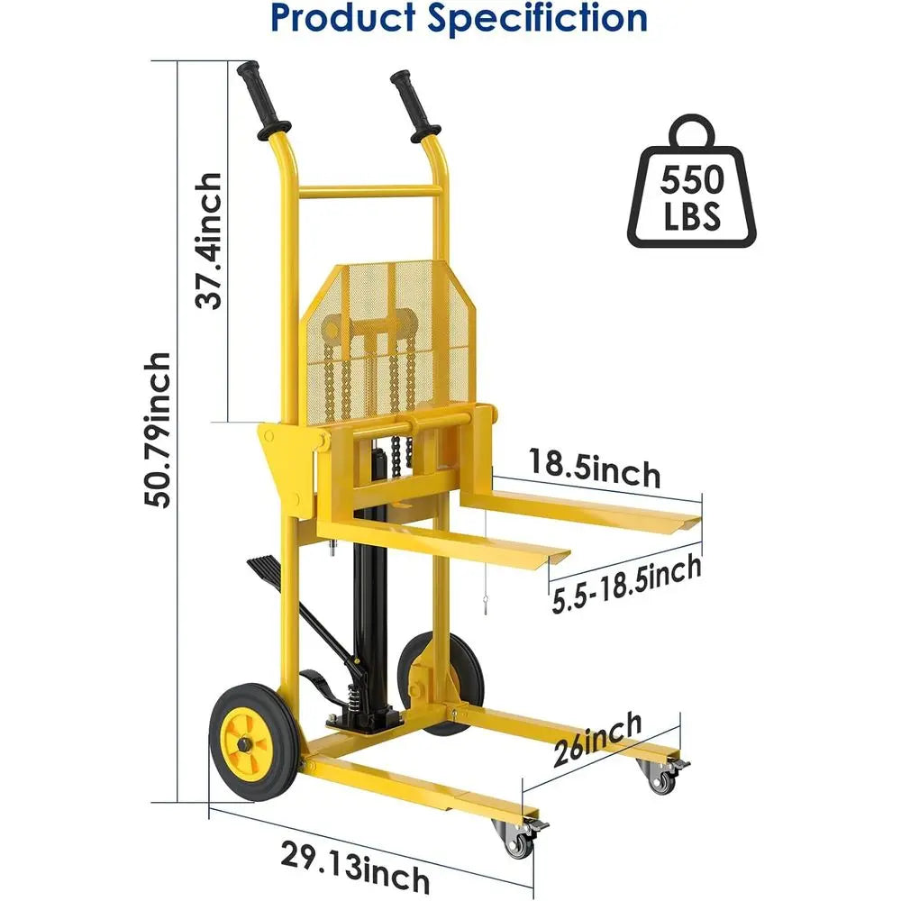 Hydraulic Material Lit,550lbs Lit Dolly,Upgraded Pallet Lit,37.4” Max Lit with ront Unil Wheels and 9" Polyurethane Wheels, 18.5