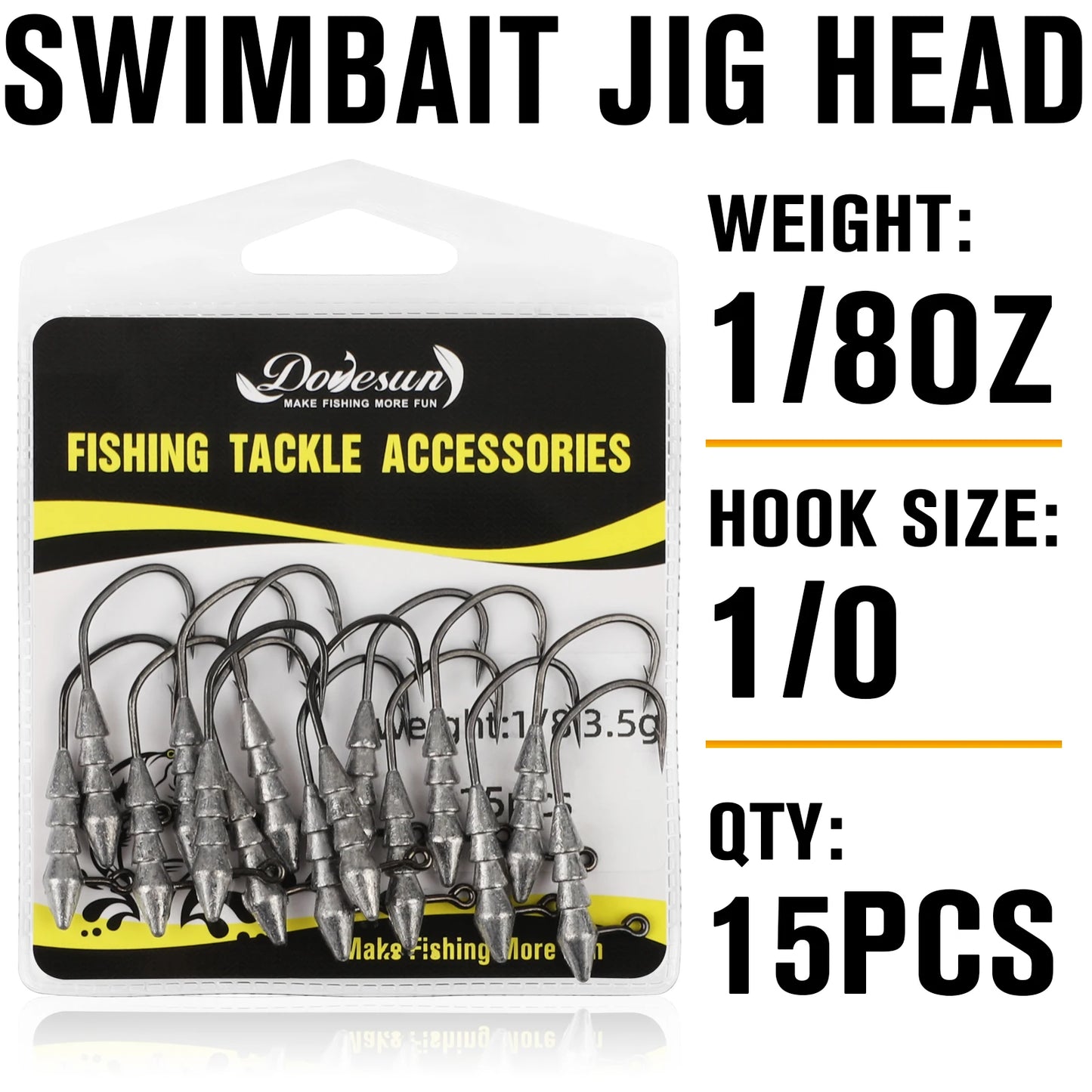 15PCS Hover Rig Jighead Swimbait Jig Heads for Bass Fishing Bass Hooks 1/0 Hover Strolling Rig Kit Fishing Jig Heads1/16OZ 1/8OZ