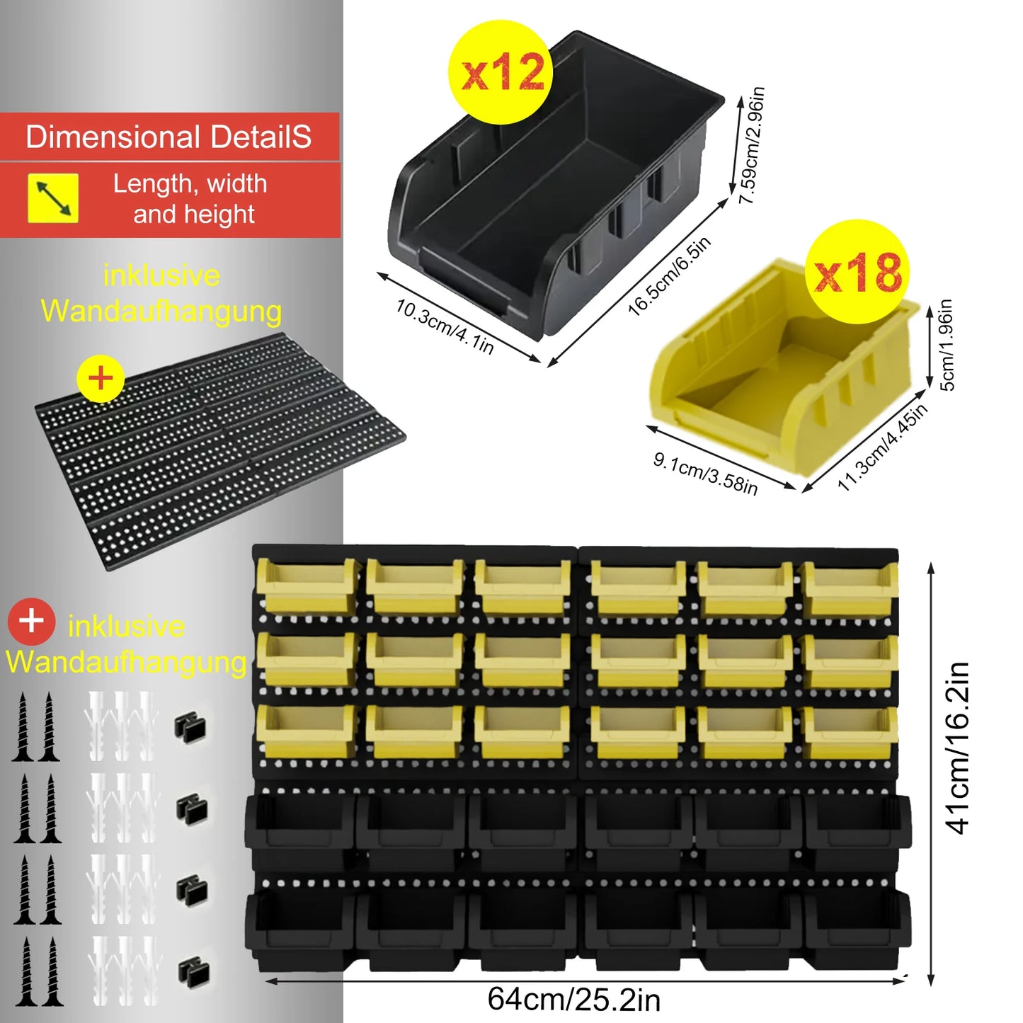 30pcs Wall-Mounted Storage Bins Set Wall-Mounted Storage Rack System Organizer Garage Plastic Shop Tool For Men'S Gift Duty Gara