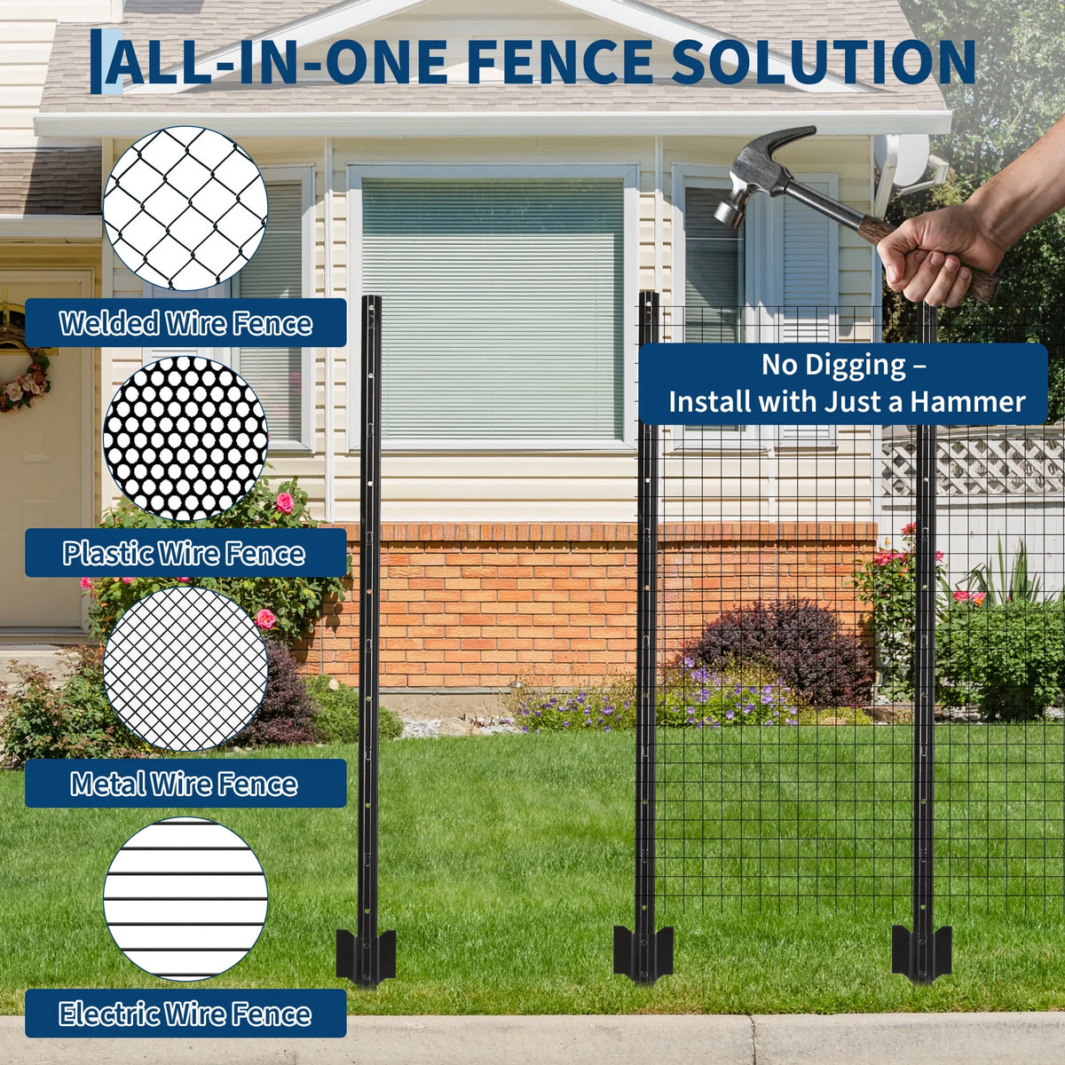 HiMISS Steel U-Channel Fence Posts With Clips And Zip Ties