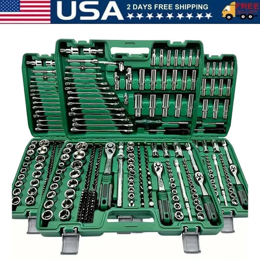 Hand Tool Sets216 Piece Mechanics Tool Kit with Socket Set 1 2 1 4 3 8 Drive Sizes Professional Grade