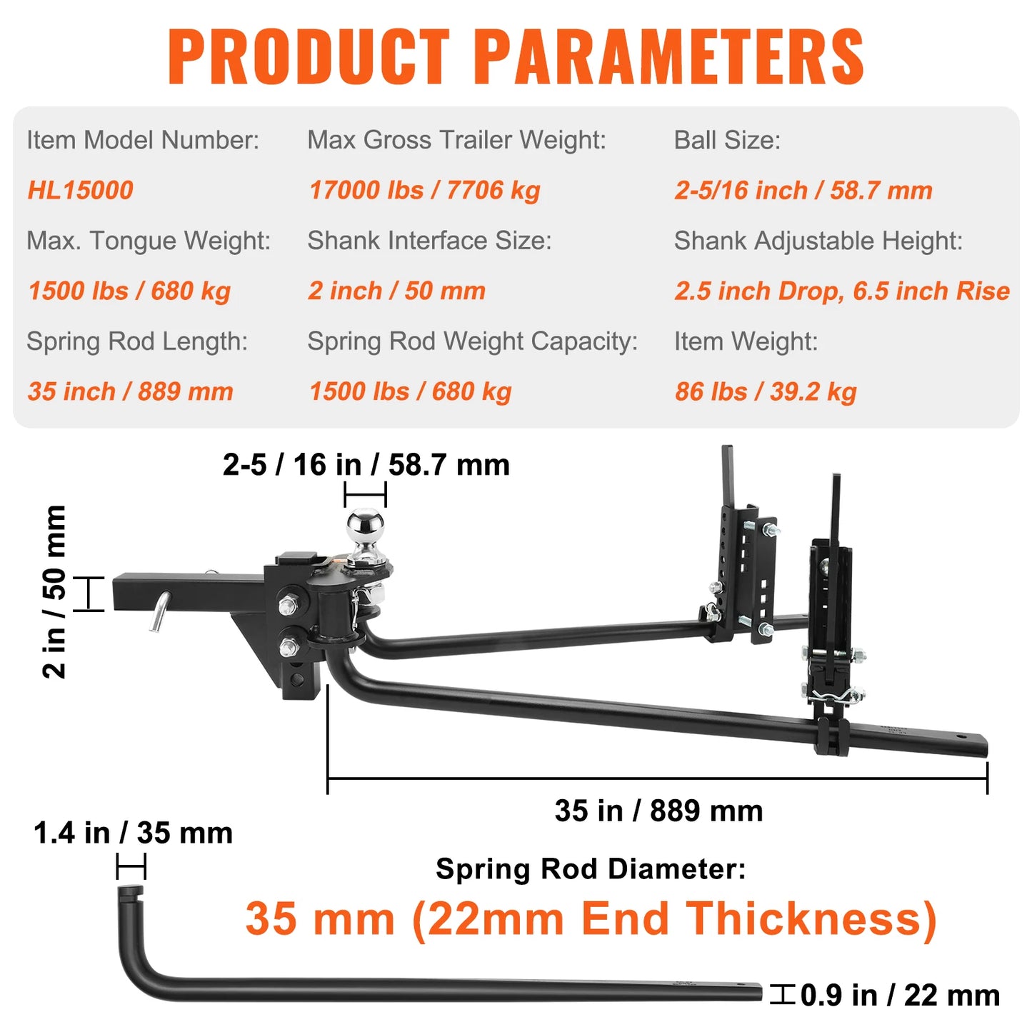 SucceBuy 1000/1500 lbs Distribution Hitch Load Leveling 4 Towing Tongue Distributing Hitches Kit with Sway Control for Trailer