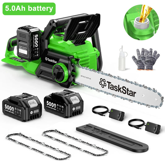 TaskStar 40V Brushless Electric Saw 16-inch Cordless Chainsaw With 2 5.0Ah Batteries Power Tools For Wood Cutting Tree Trimming