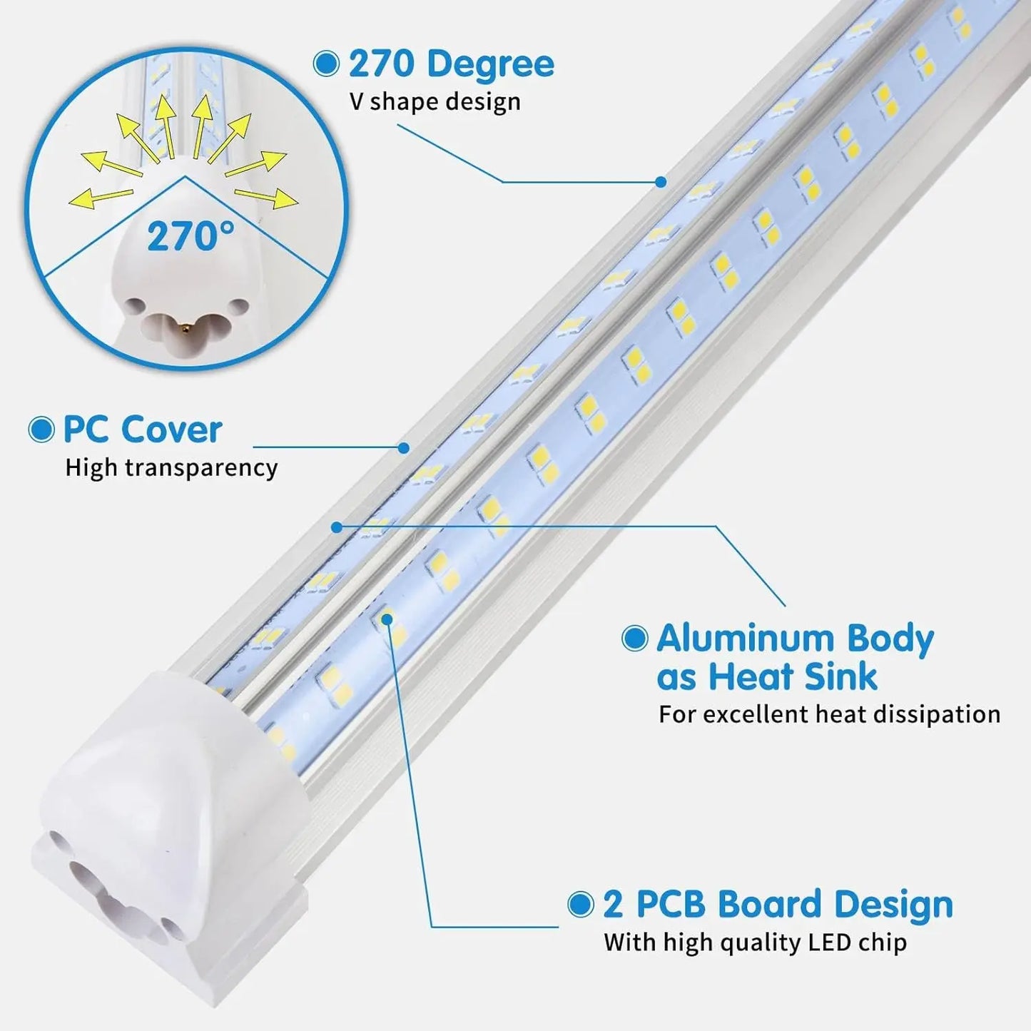 4 Pack, Led Shop Lights,Led Shop Lights 4FT 50W 6500K 7500LM Clear White,Shop Light 4FT 110V Linkable Integrated V-Shape