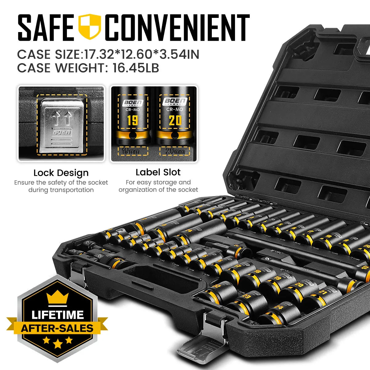 BOEN 40-Pieces 1/2" Drive Impact Socket Set, Metric (8-24mm) Deep & Shallow Socket, 6-Point Design