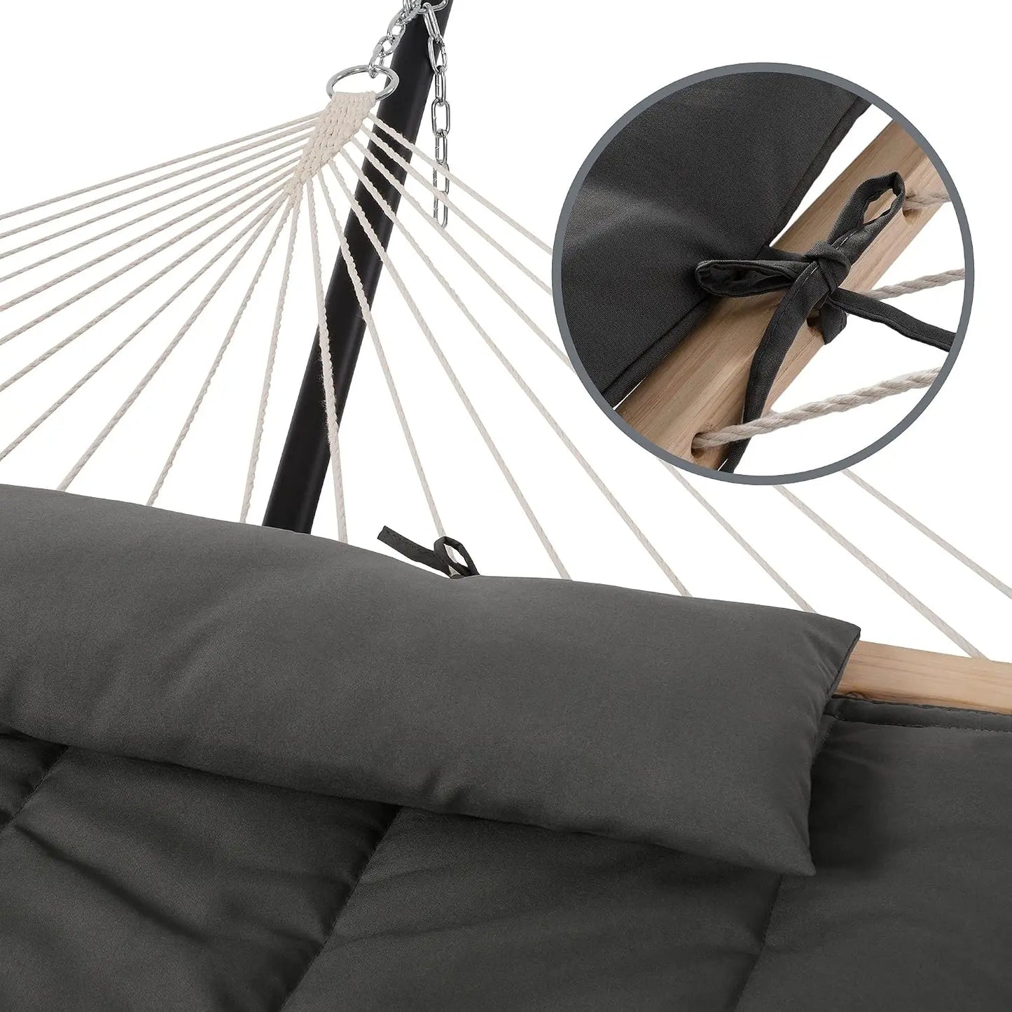 Two-person outdoor hammock for patio garden porch use in dark grey color