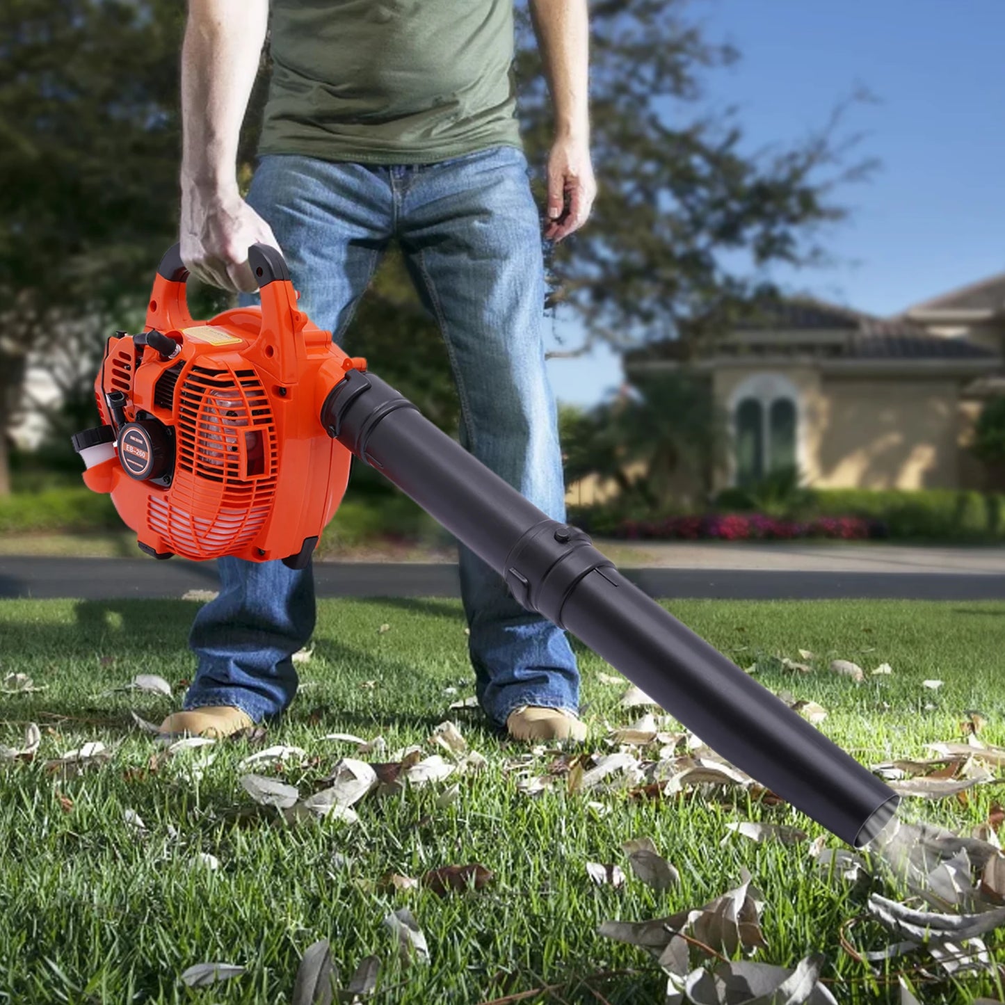 25.4CC 2-Stroke Gas Handheld Lawn Grass Leaf Blower, Grass Blower 7500rpm Duty Grass for Road Maintenance Sanitation Cleaning
