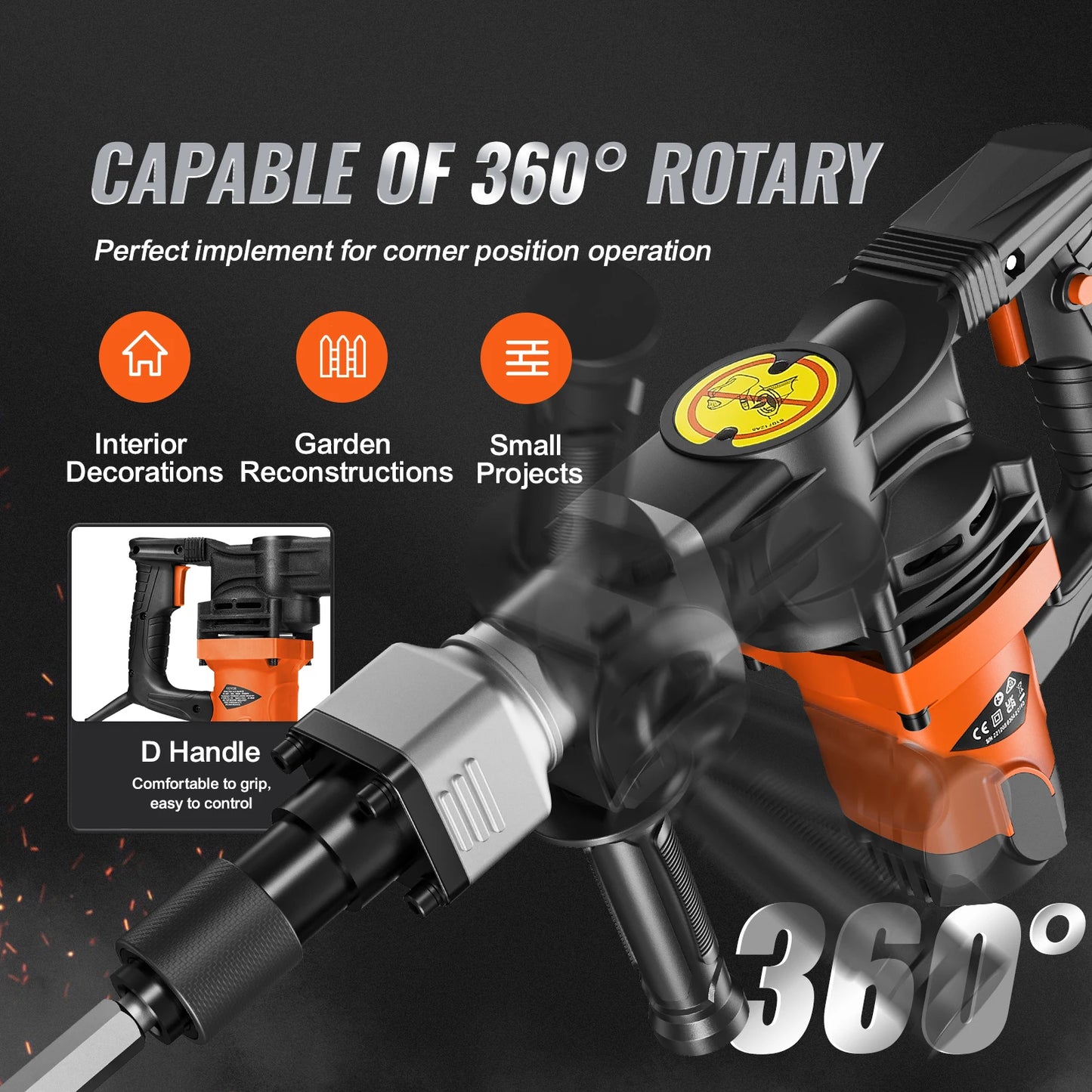 SucceBuy 1400W Demolition Jack Hammer Electric Jackhammer Heavy Duty 2900 BPM Concrete Breaker 2pcs Chisels Bits Chipping