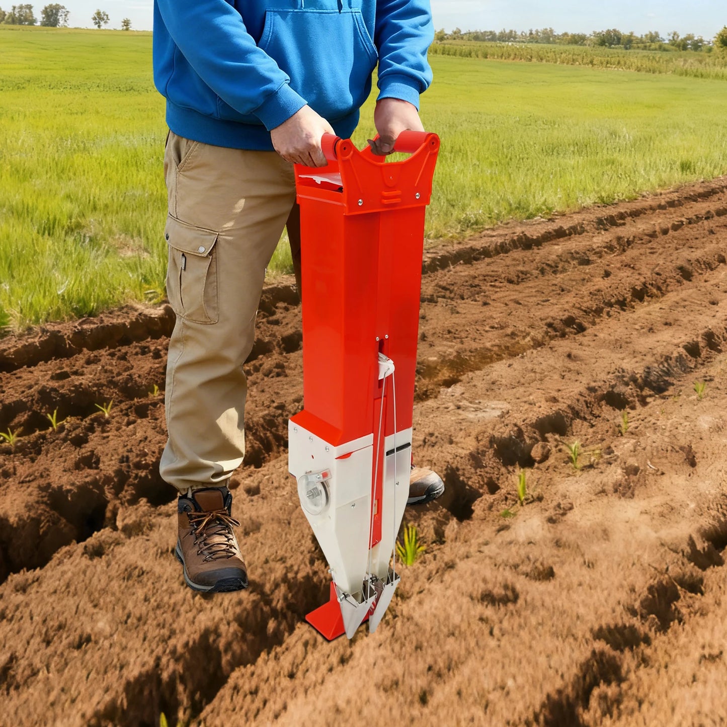 2.4L Seeding Fertilizer, Double-cylinder Seeding Fertilizing Machine, Seeds Spreader Seed Container Soybeans, Corn, Peanuts
