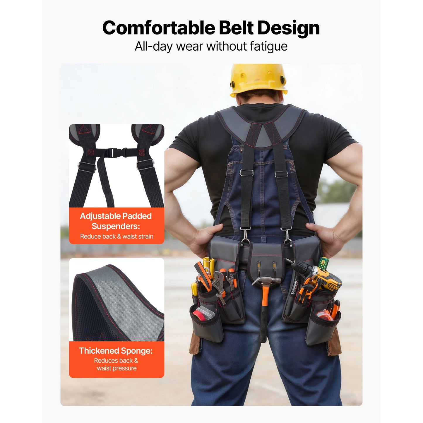 SucceBuy Tool Belt 22 Pockets Waist Adjust 32 to 68 in with Suspenders Utility Belt Bag for Electrician Carpenter Construction
