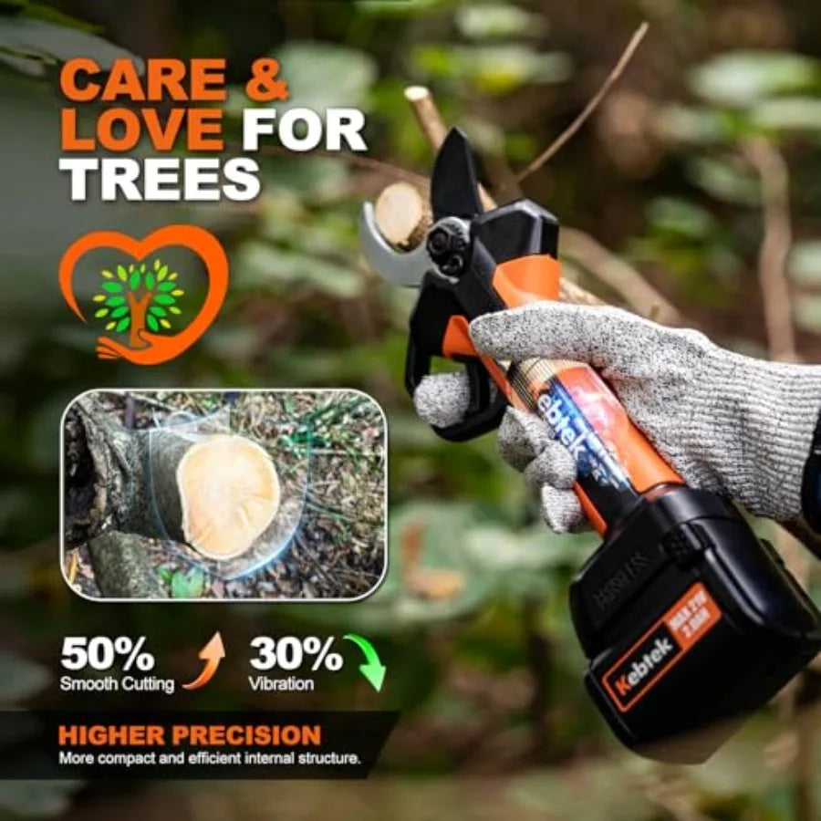 Professional Pruning Shears Battery Powered 33MM Electric Pruner Branch Cutter Cordless Heavy Duty with 1 Pack 2Ah Rechargeable