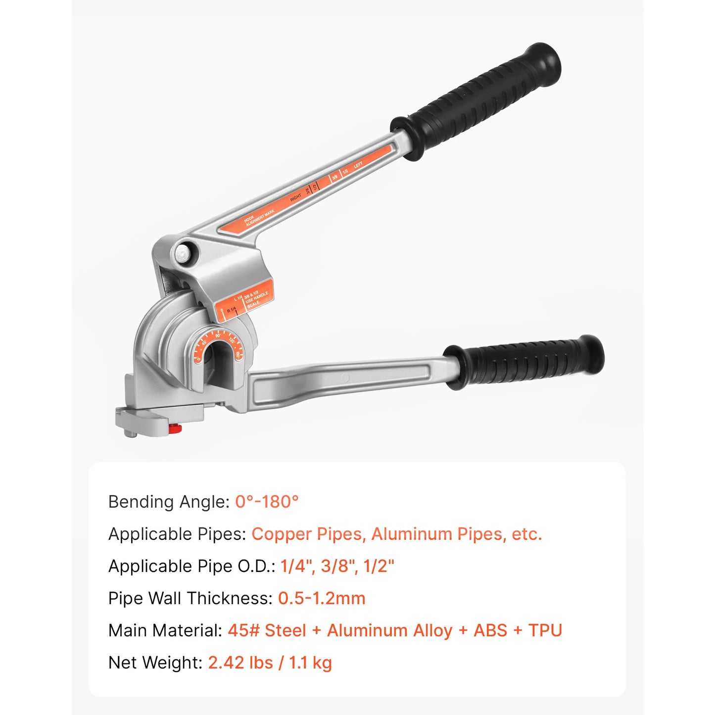 SucceBuy Pipe Tube Bender 1/4" 3/8" 1/2" OD 3 in 1 Manual Level Tube Bender 180° Copper Aluminum Pipes Bending Tool for Repair