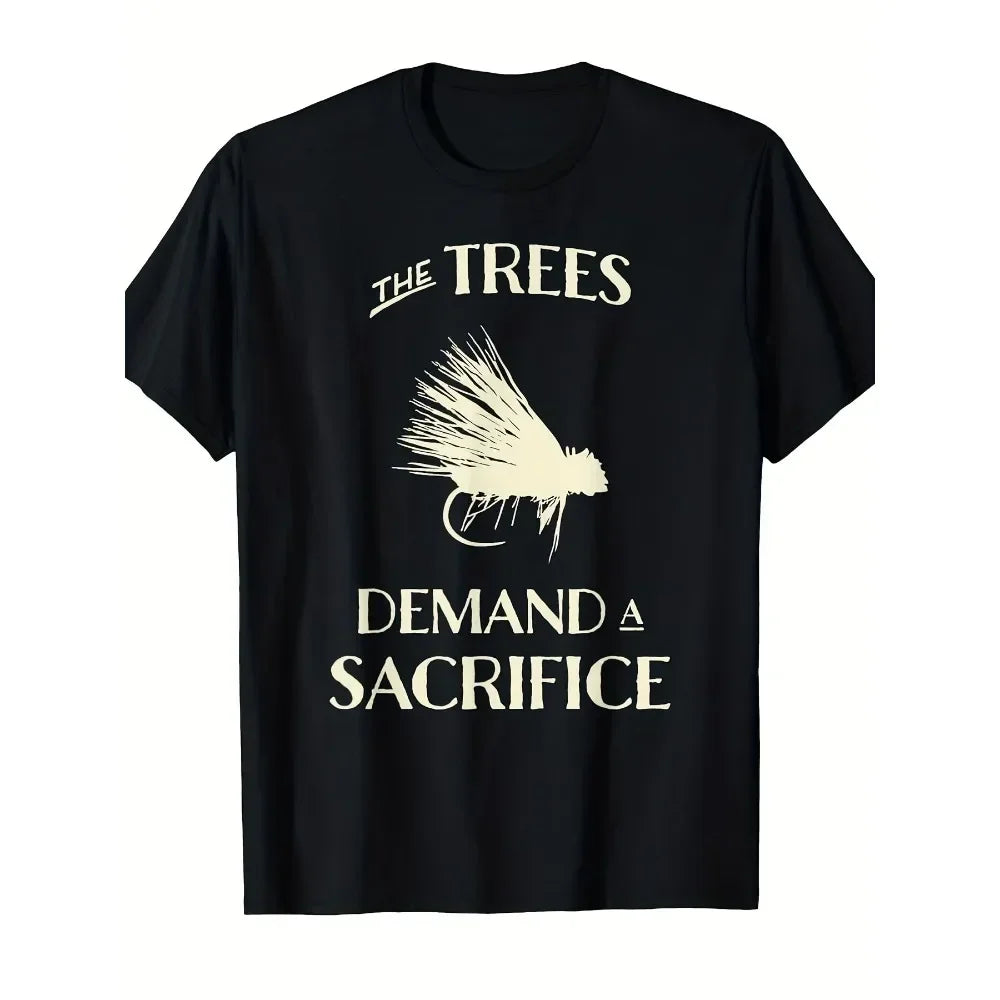 Men'S & Women'S Funny Fly Fishing for Trout Graphic T-Shirt - "The Trees Demand a Sacrifice" Retro Design with Trout Fish & Fly