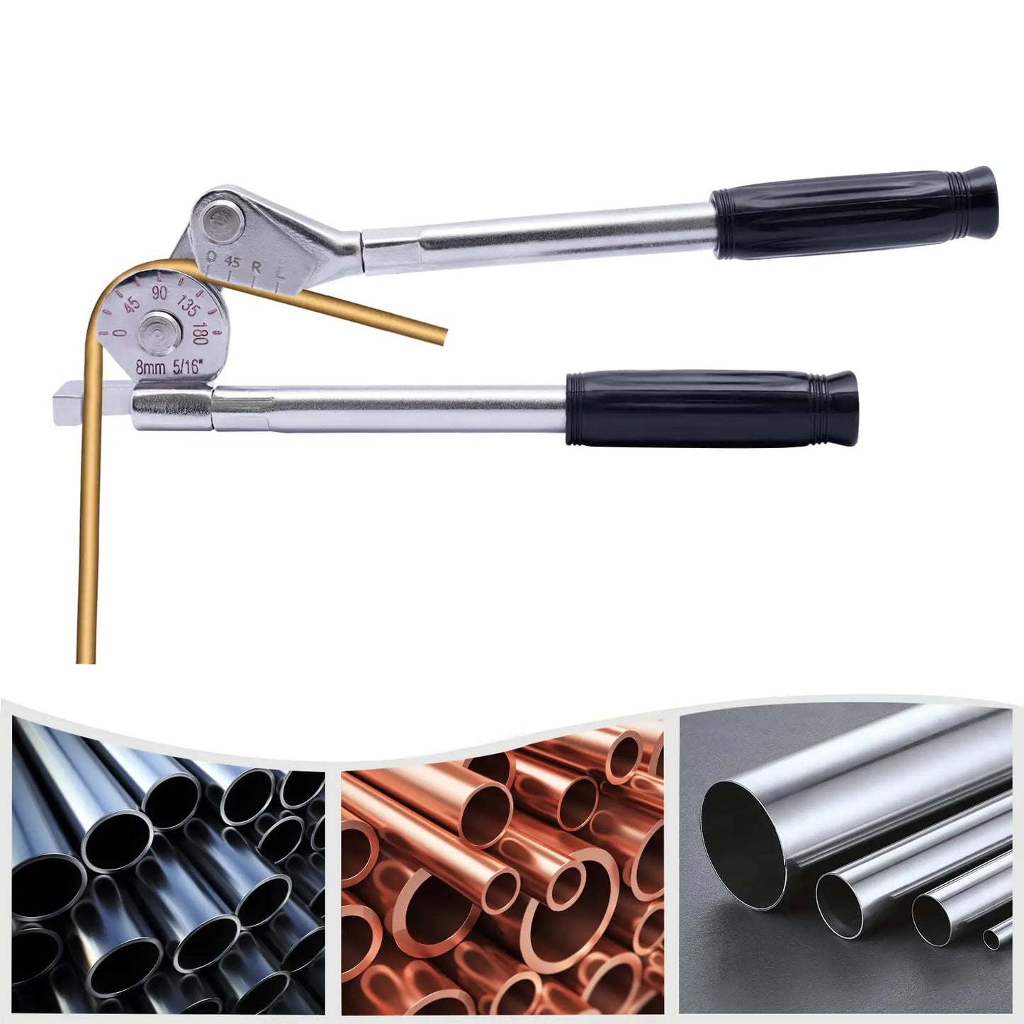 5/16'' OD Tubing Bender, 8mm Manual Tube Pipe Bender for Plumbing Refrigeration, 180 Degree Bending Angle HVAC Repair for Steel