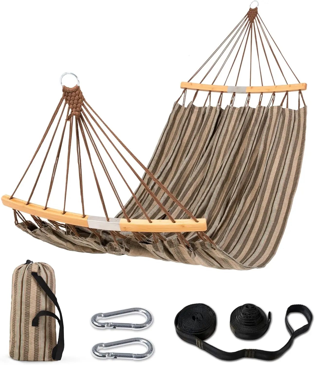 Hammocks Double Hammock with Curved Spreader Bar, Outdoor Portable Hammock with Carrying Bag & Tree Straps for Bedroom, Patio, B