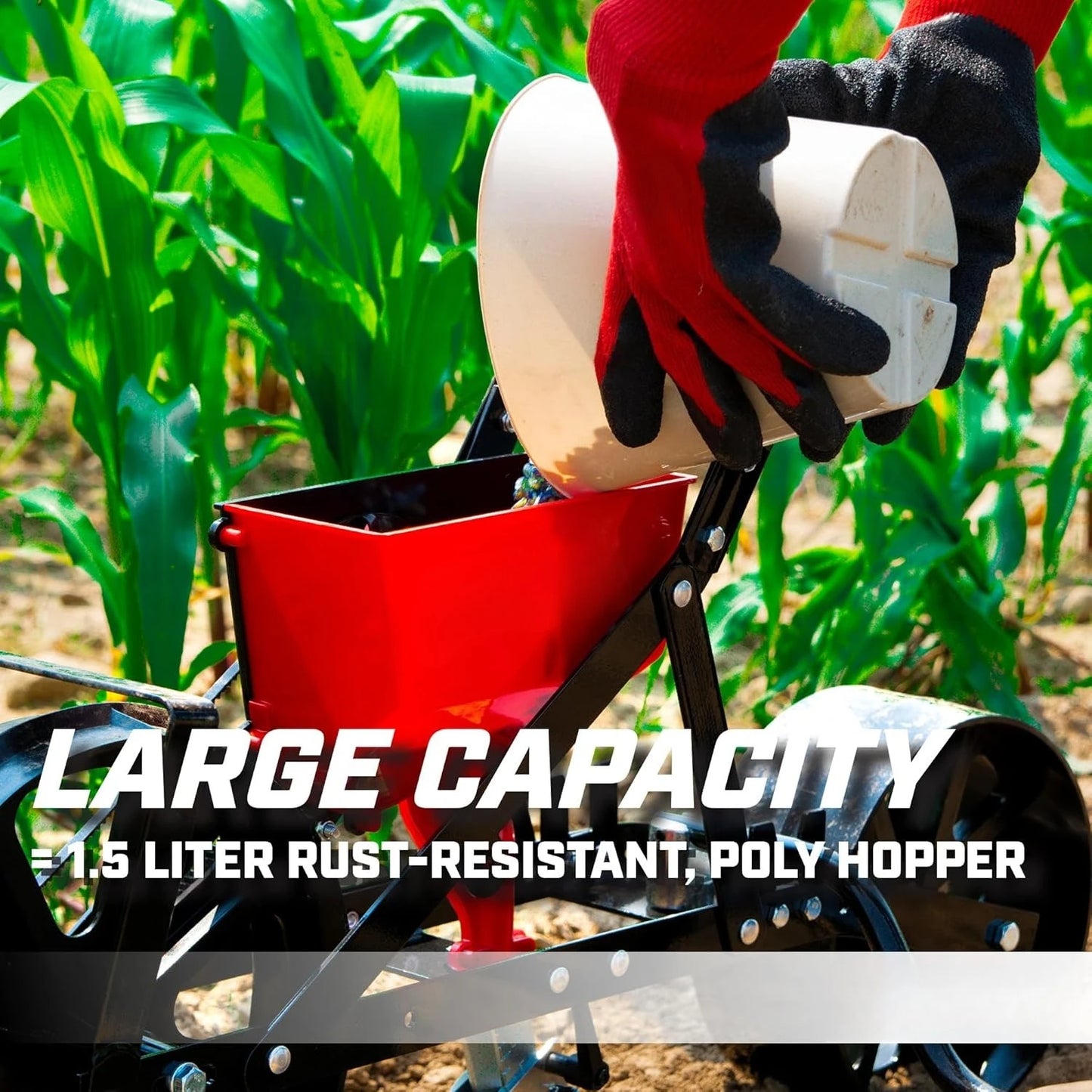 Garden Push Seeder Planter with 6 Seed Plates for up to 20 Varieties of Seeds, Zinc Plow Blade, Row Marker