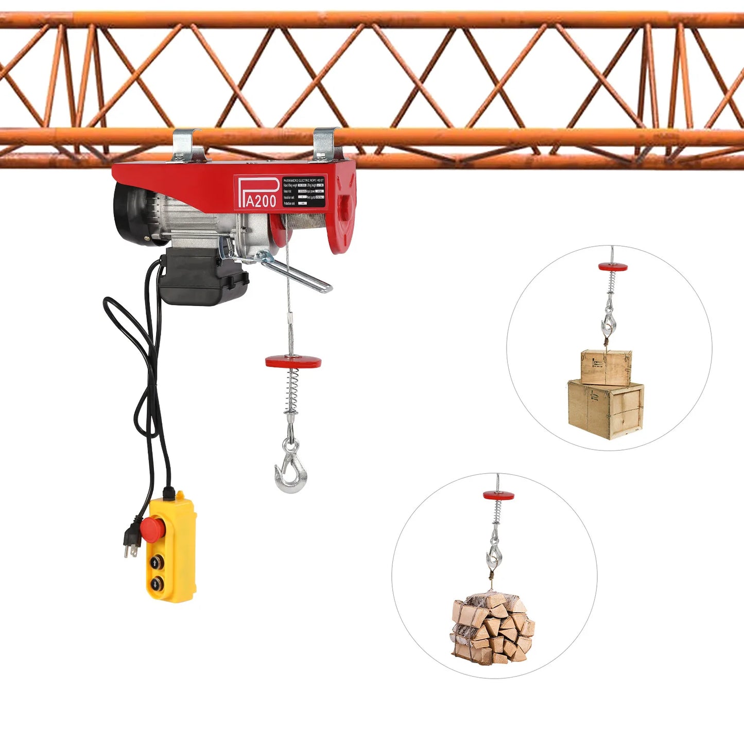 2-Ton (4400LBS) Electric Hoist Winch with Remote Control - 110V Engine Crane for Garage, Workshop Lifting